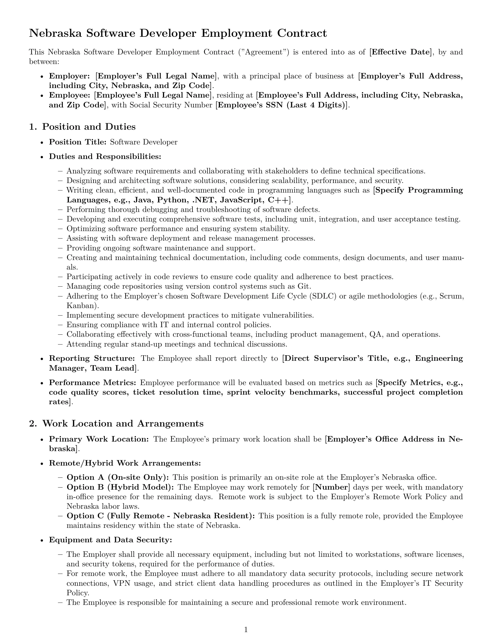 Preview page 1 of Pro Nebraska software developer employment contract template