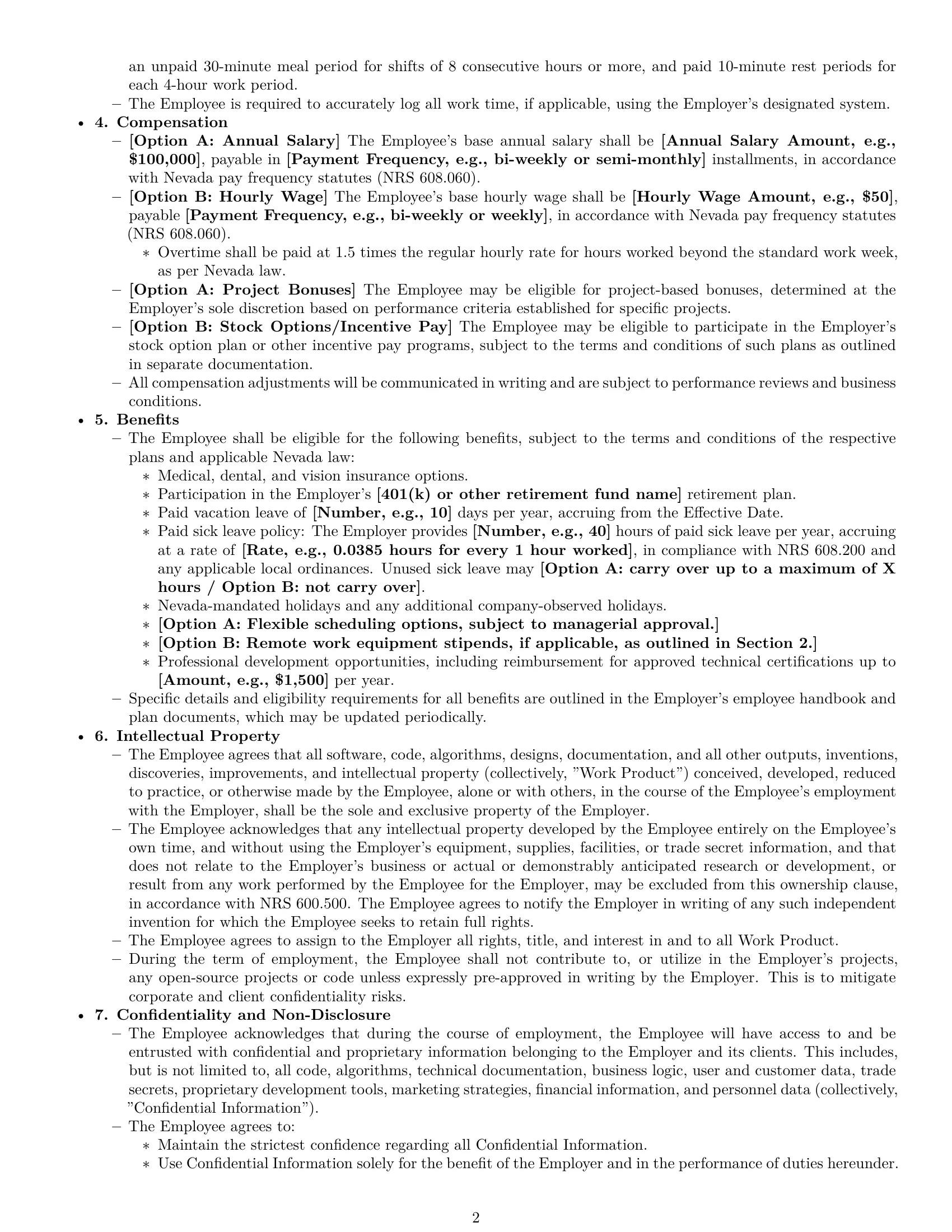 Preview page 2 of Pro Nevada software developer employment contract template