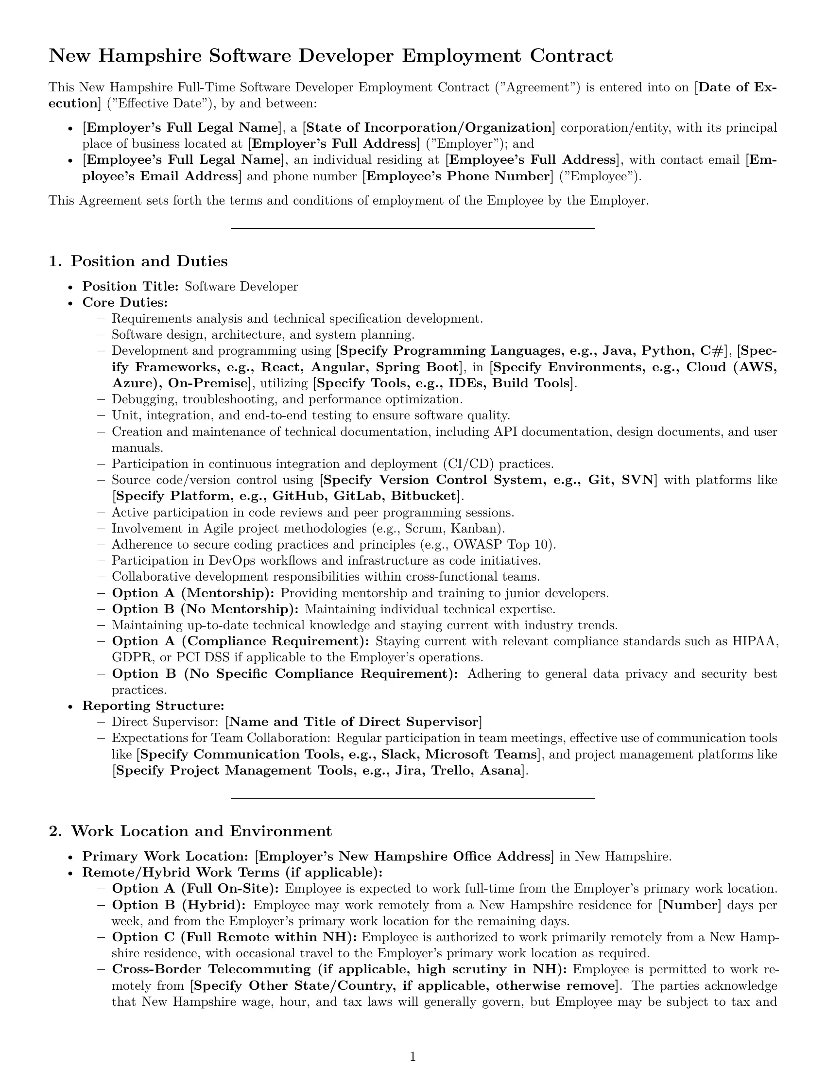 Preview page 1 of Pro New Hampshire software developer employment contract template