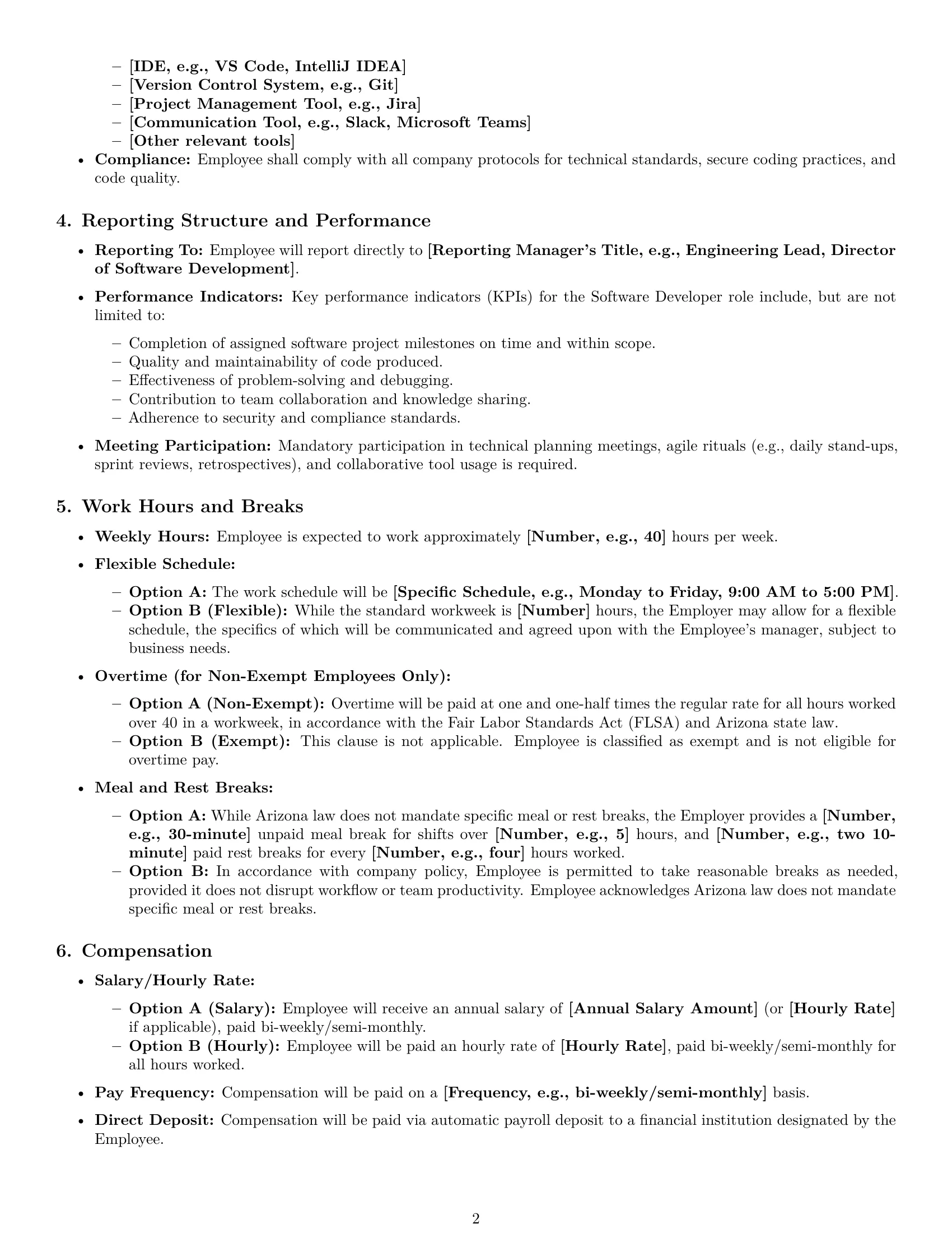 Preview page 2 of Pro Arizona software developer employment contract template
