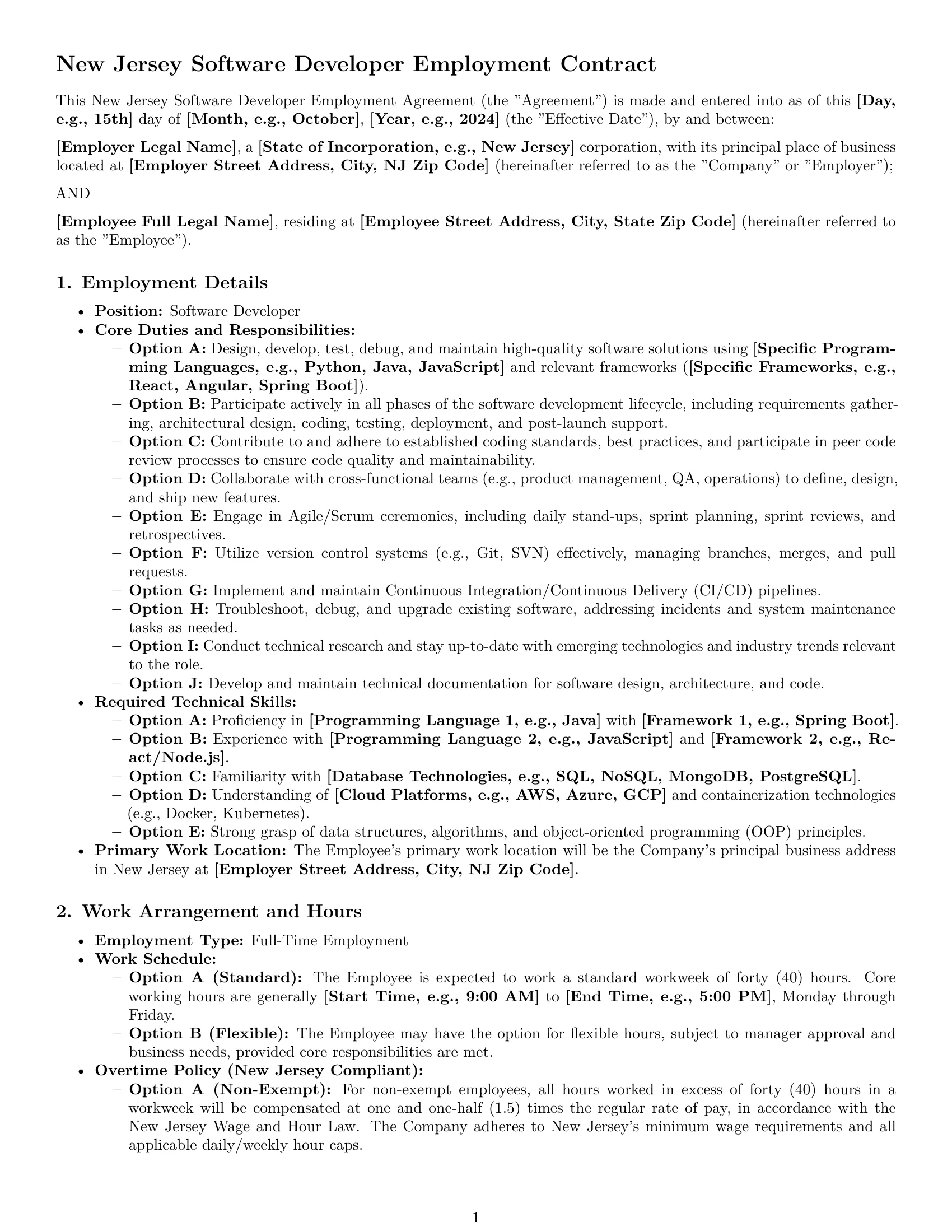 Preview page 1 of Pro New Jersey software developer employment contract template