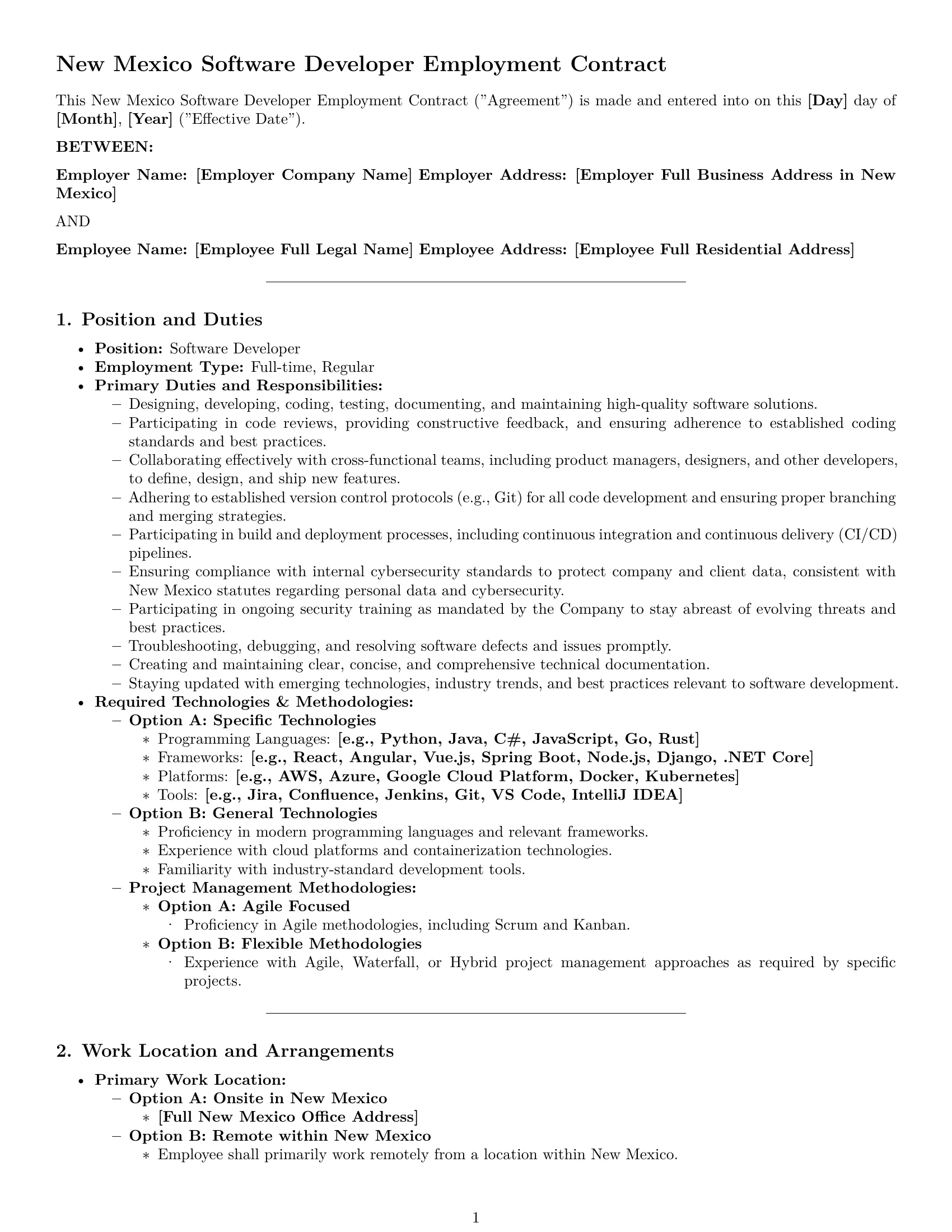 Preview page 1 of Pro New Mexico software developer employment contract template