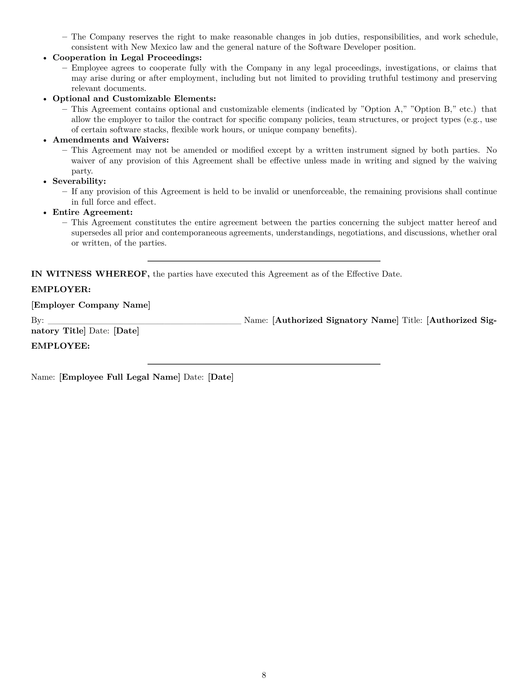 Preview page 8 of Pro New Mexico software developer employment contract template