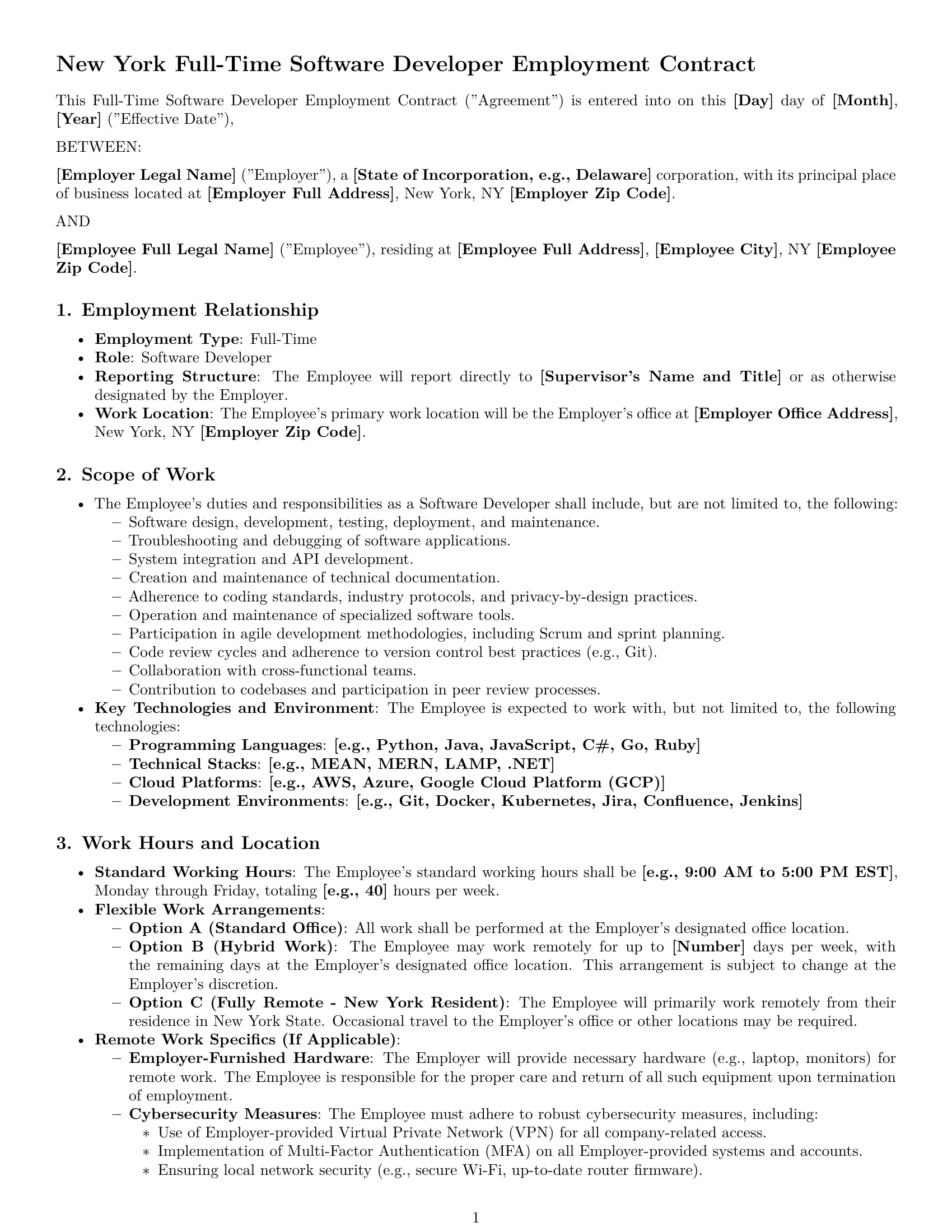 Preview page 1 of Pro New York software developer employment contract template