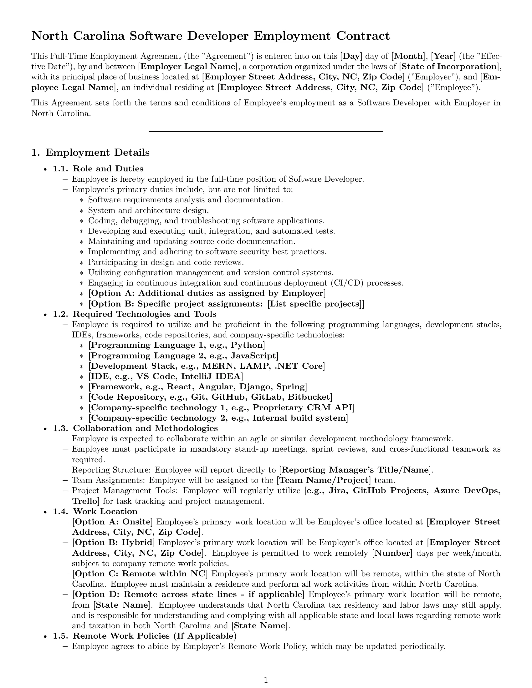 Preview page 1 of Pro North Carolina software developer employment contract template