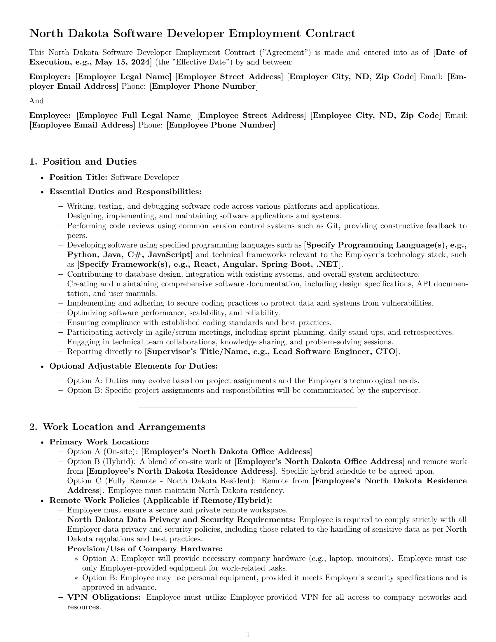 Preview page 1 of Pro North Dakota software developer employment contract template