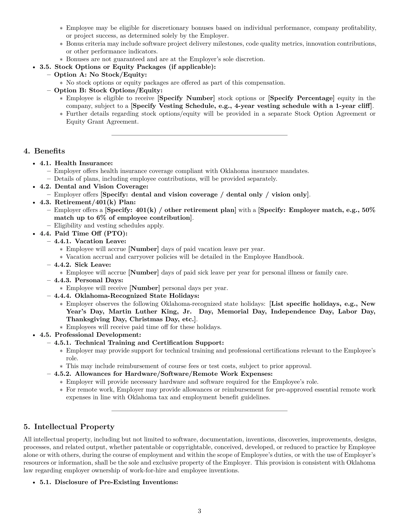 Preview page 3 of Pro Oklahoma software developer employment contract template