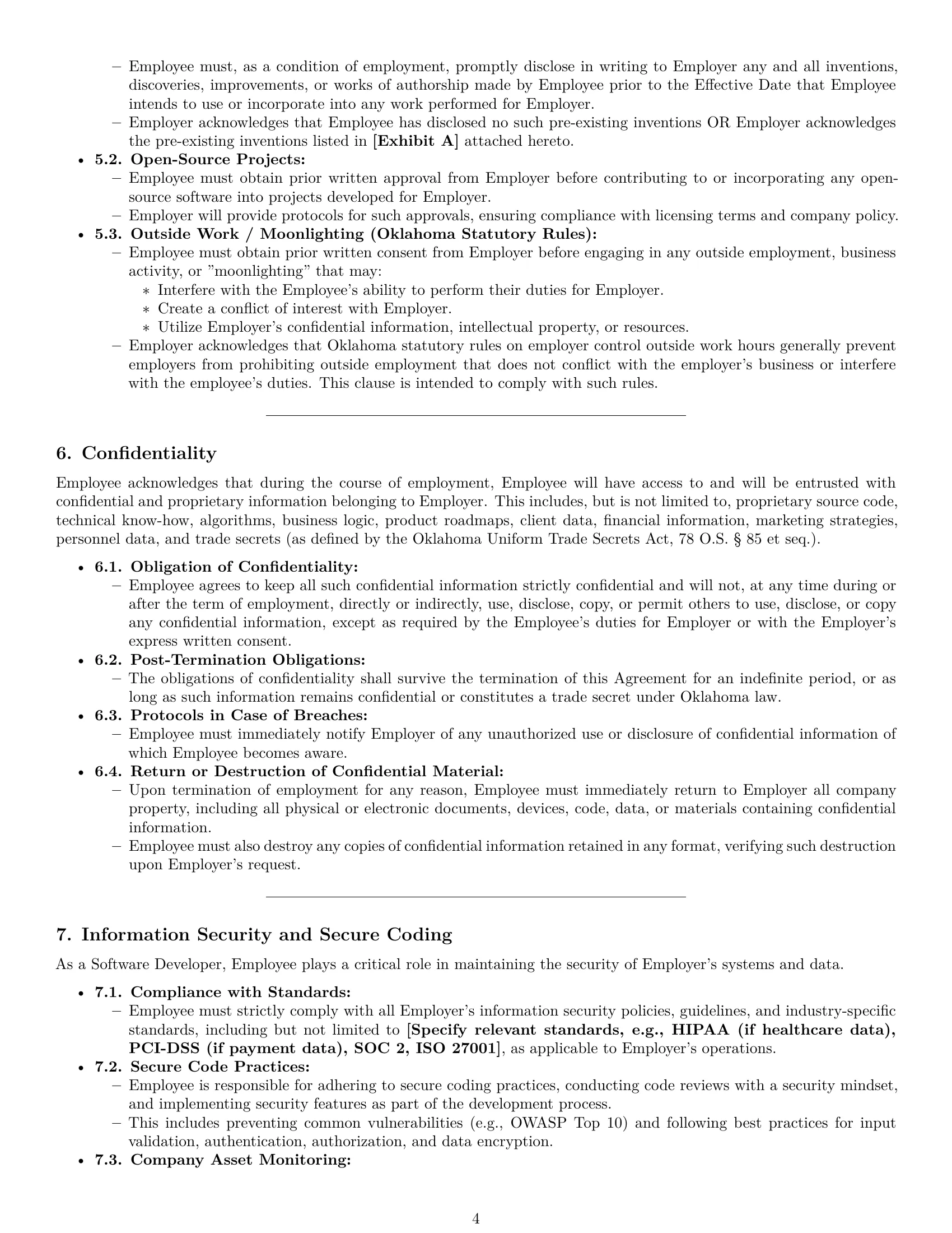 Preview page 4 of Pro Oklahoma software developer employment contract template