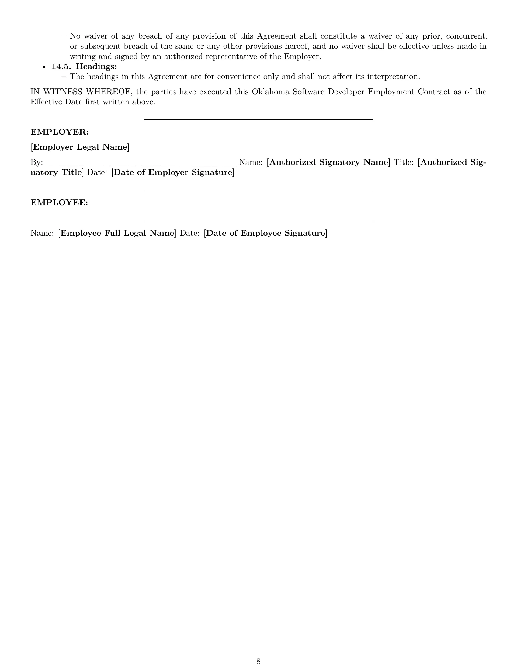 Preview page 8 of Pro Oklahoma software developer employment contract template