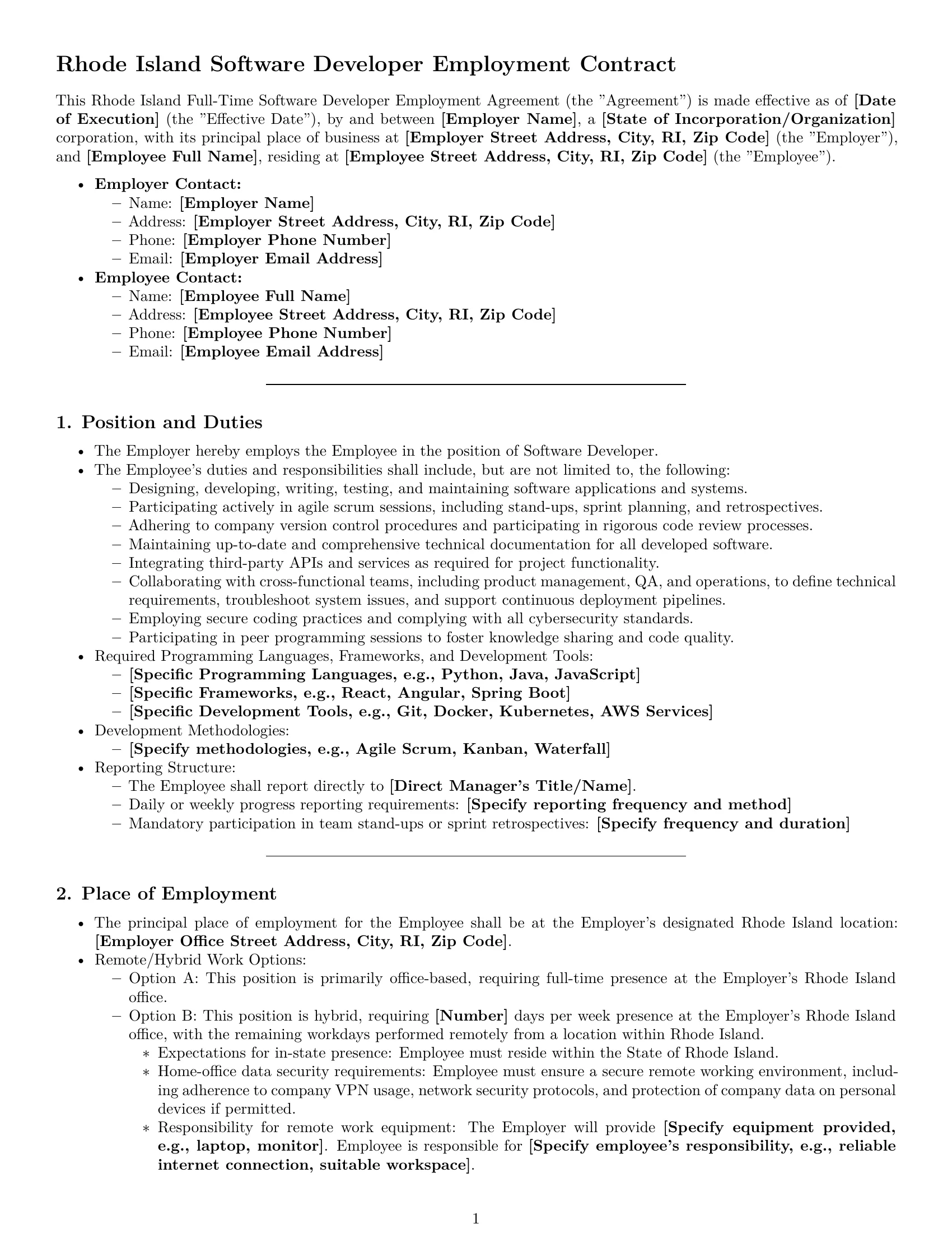 Preview page 1 of Pro Rhode Island software developer employment contract template