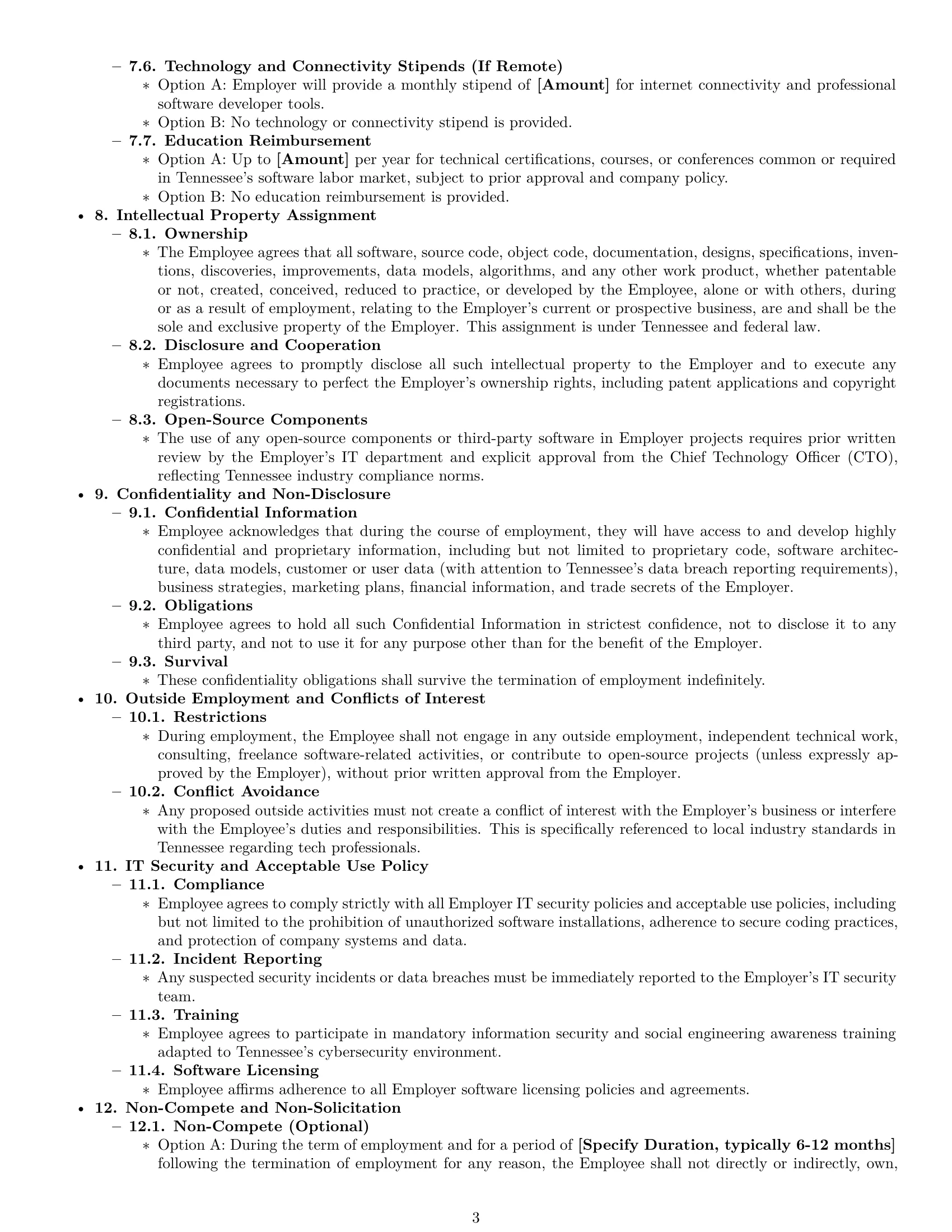 Preview page 3 of Pro Tennessee software developer employment contract template