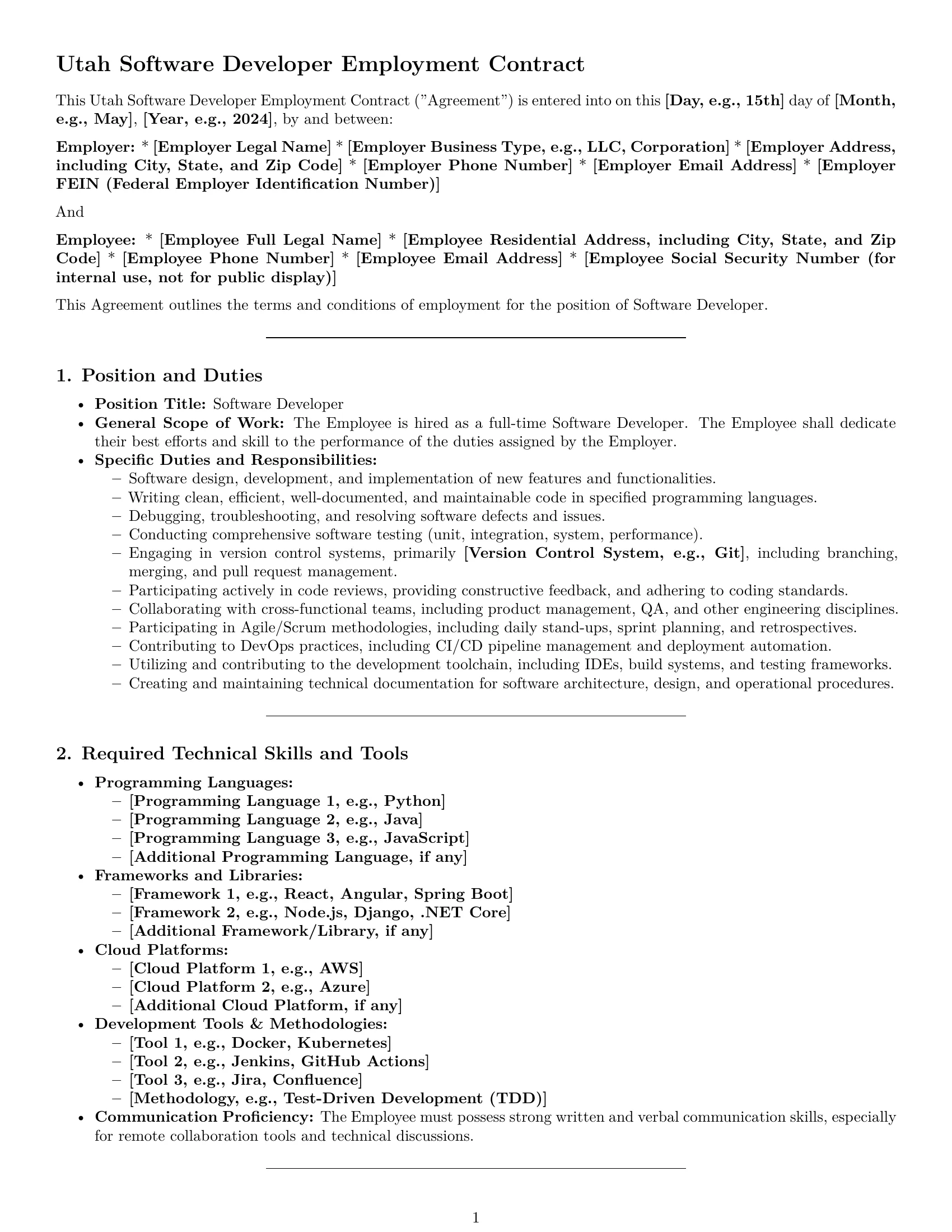 Preview page 1 of Pro Utah software developer employment contract template