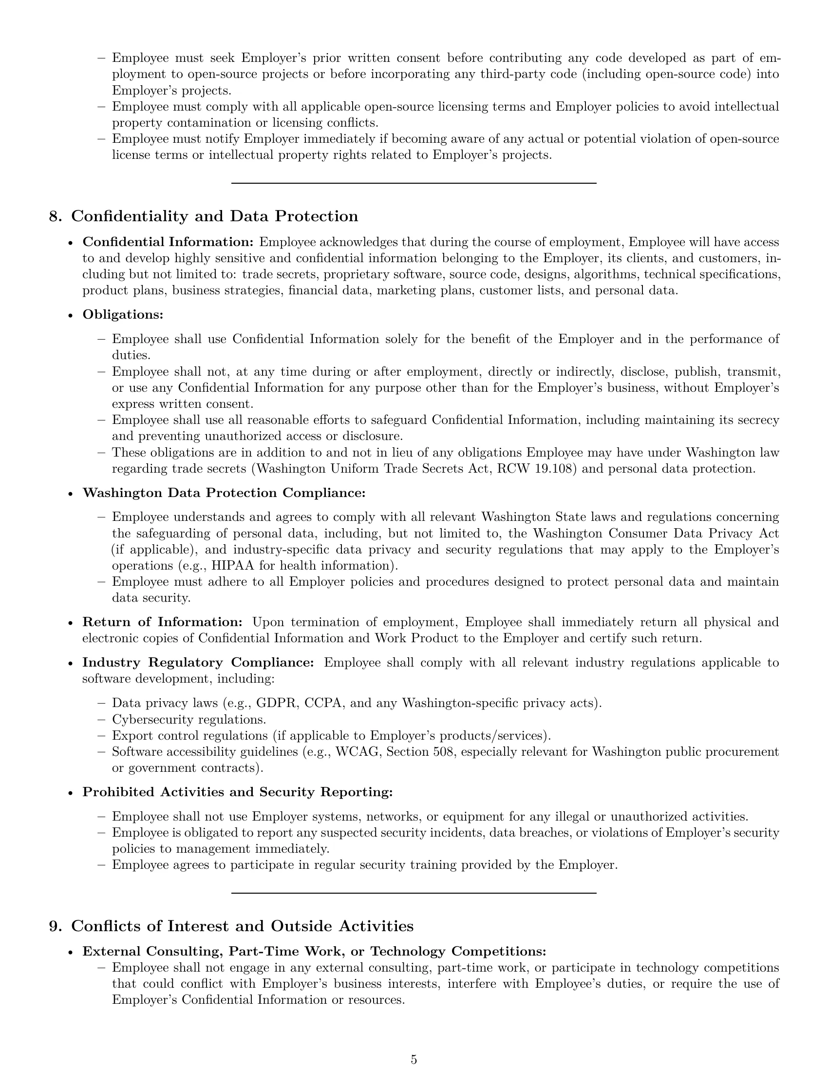 Preview page 5 of Pro Washington software developer employment contract template