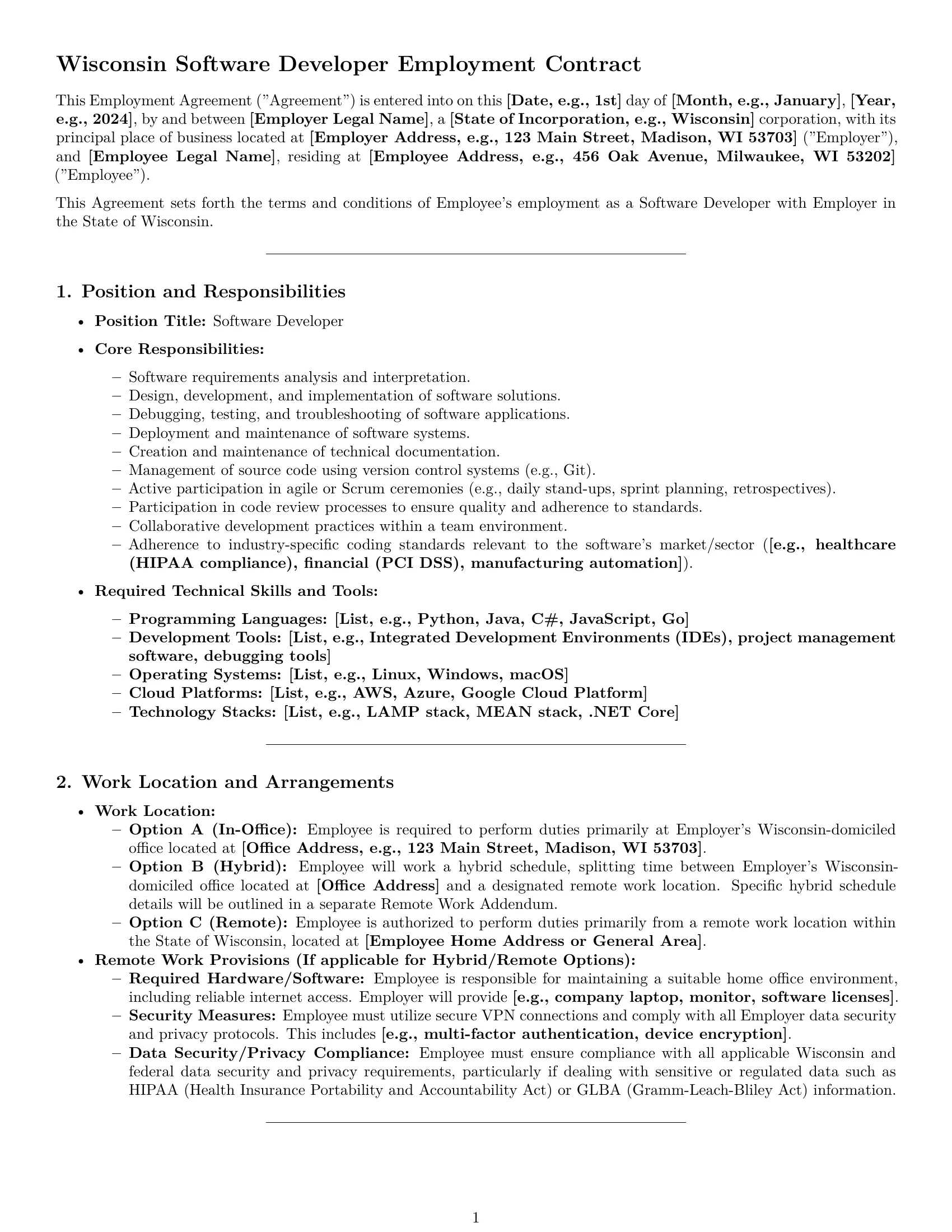 Preview page 1 of Pro Wisconsin software developer employment contract template