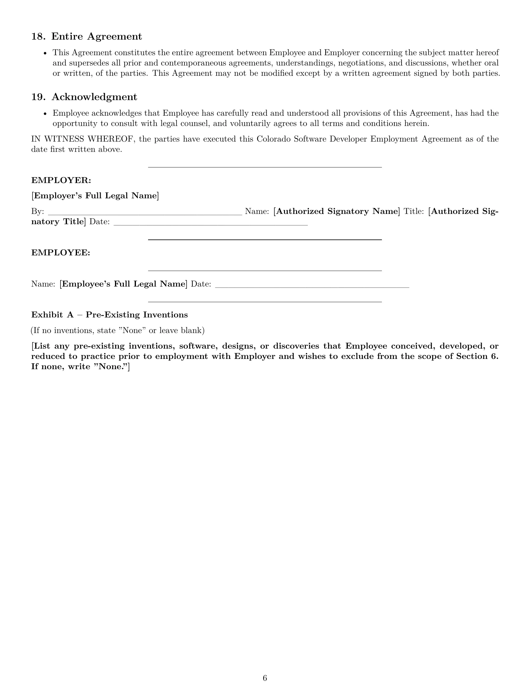 Preview page 6 of Pro Colorado software developer employment contract template