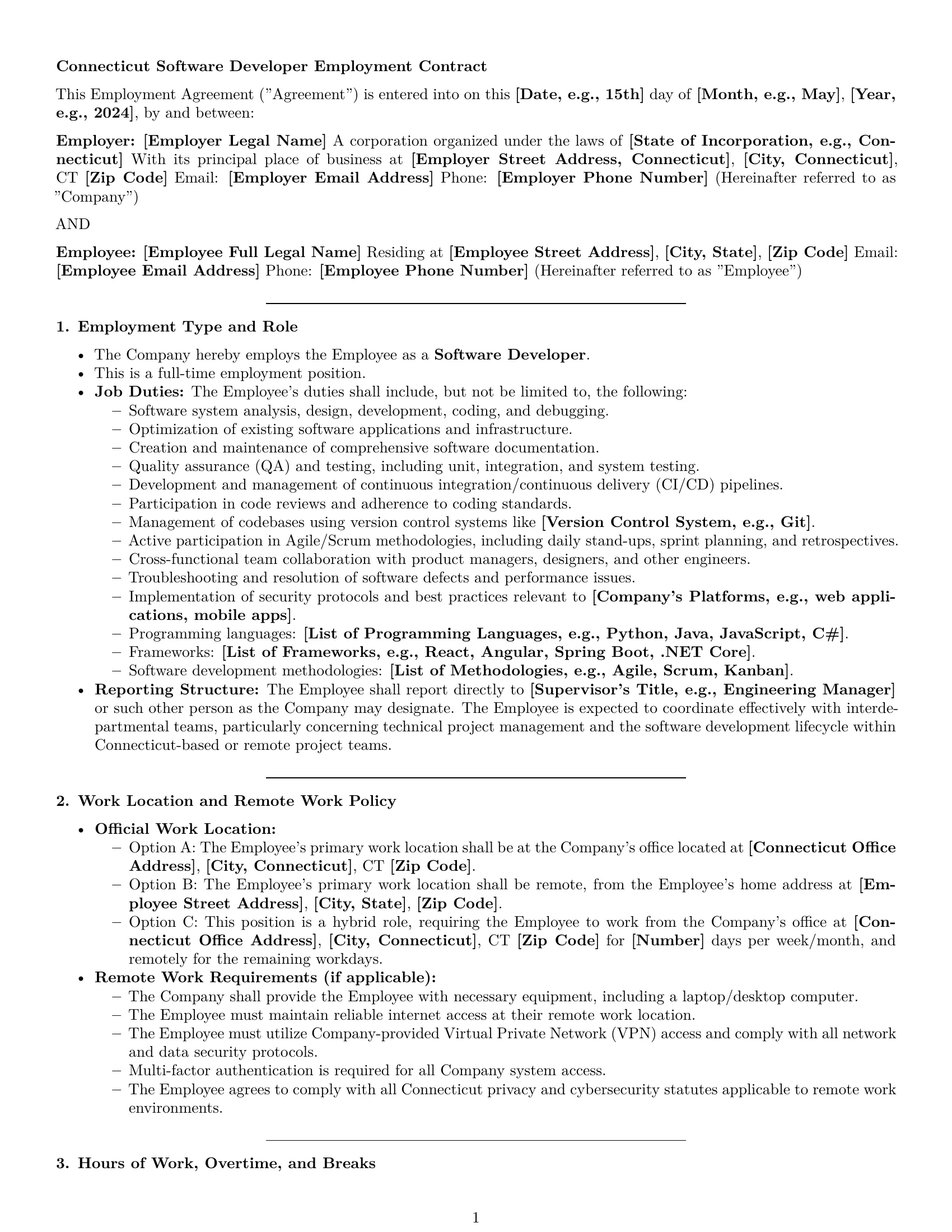 Preview page 1 of Pro Connecticut software developer employment contract template