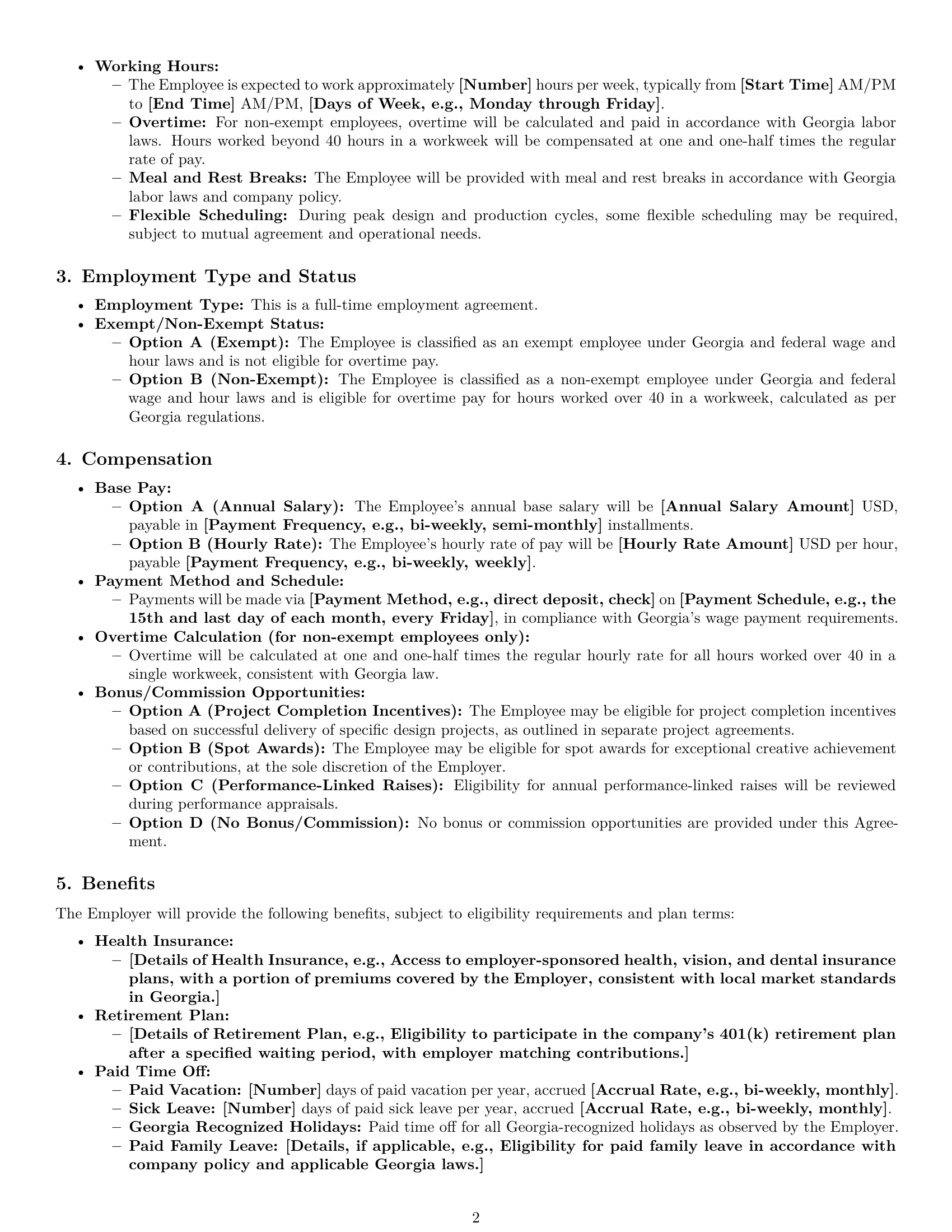 Preview page 2 of Pro Georgia graphic designer employment contract template
