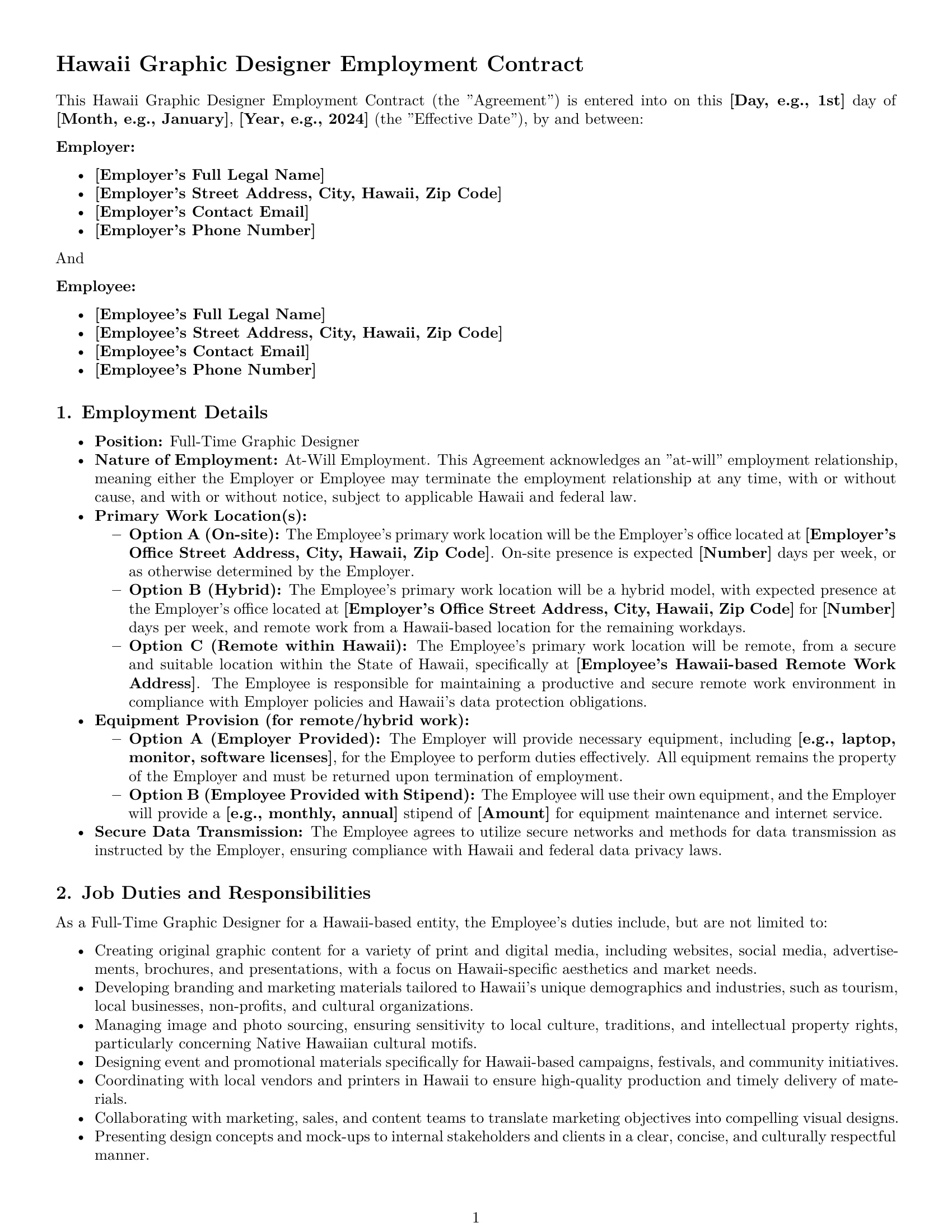 Preview page 1 of Pro Hawaii graphic designer employment contract template