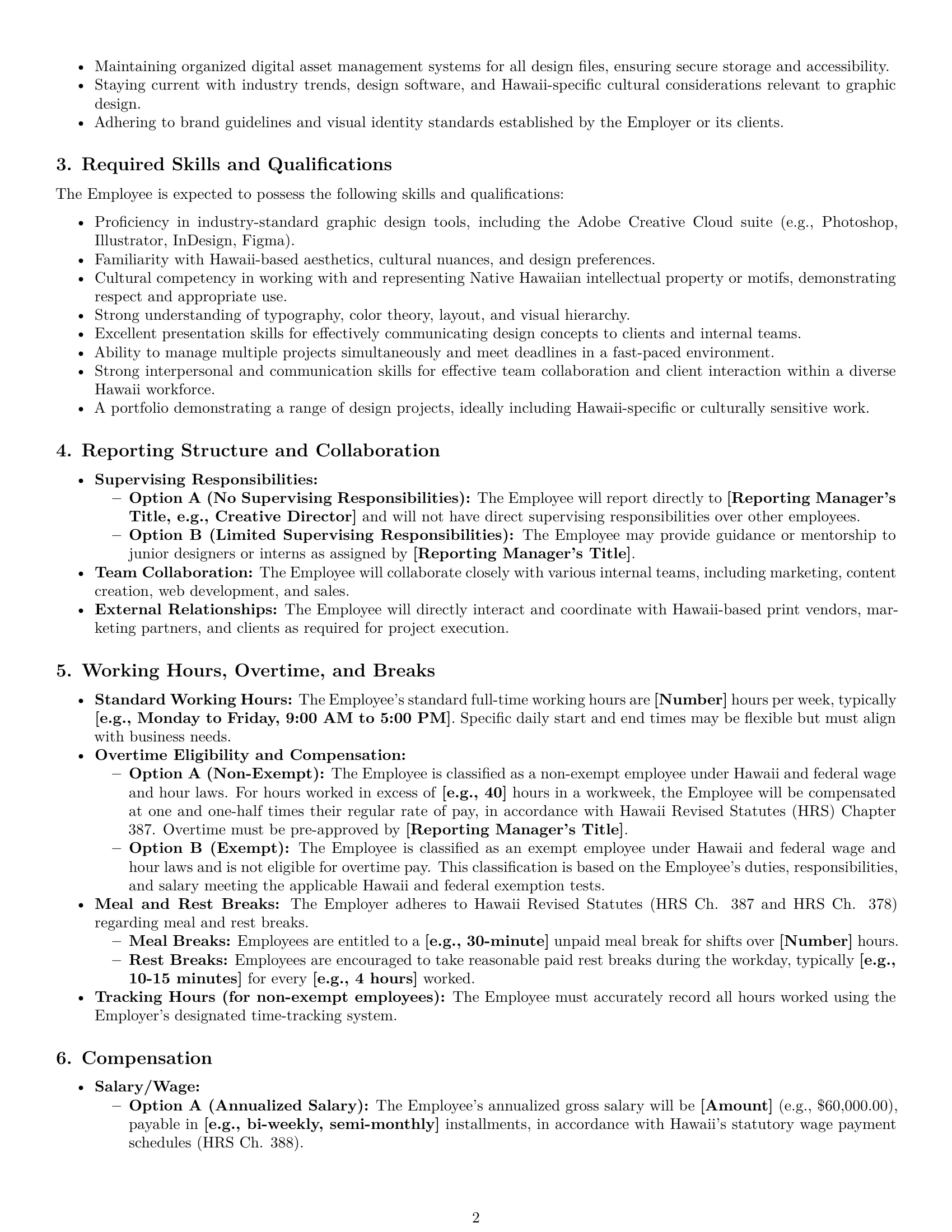 Preview page 2 of Pro Hawaii graphic designer employment contract template
