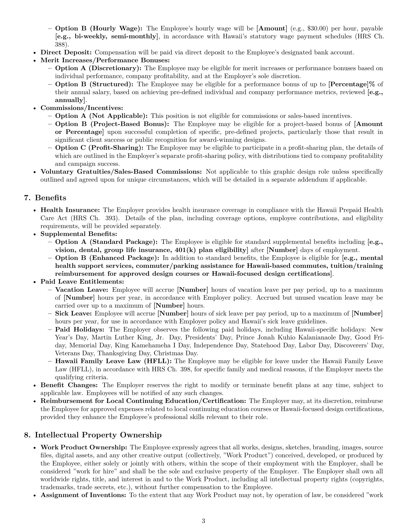 Preview page 3 of Pro Hawaii graphic designer employment contract template