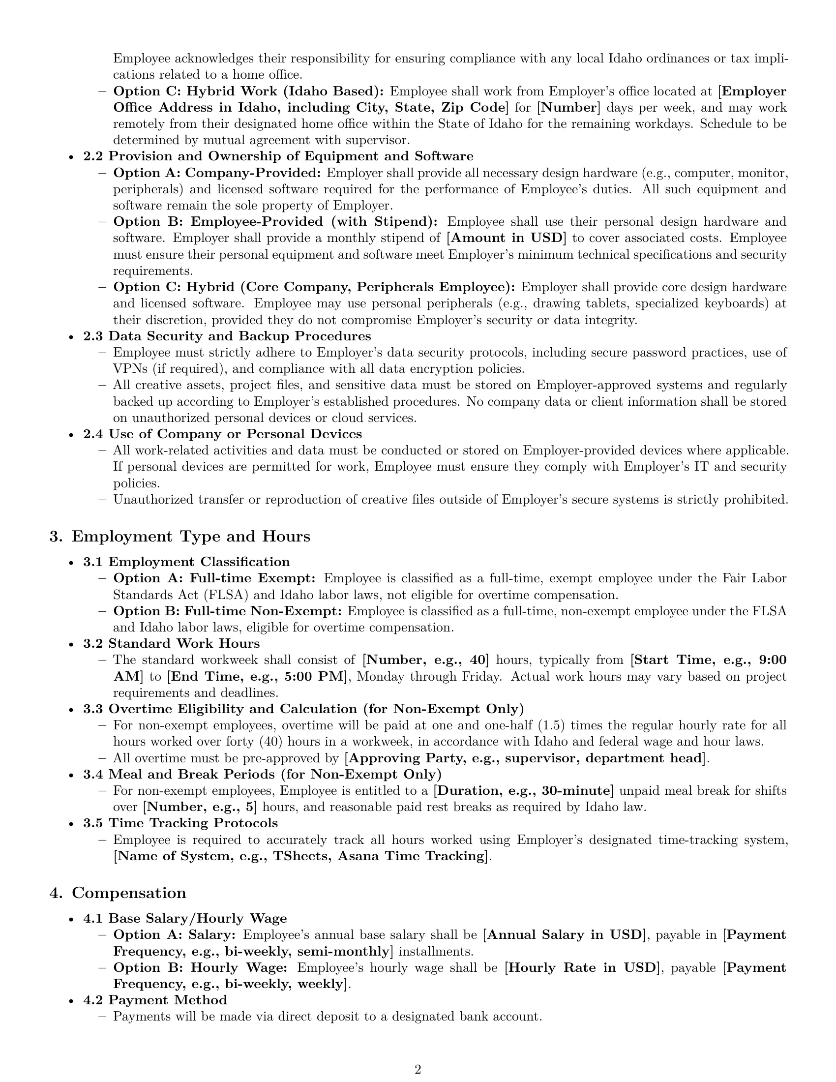 Preview page 2 of Pro Idaho graphic designer employment contract template