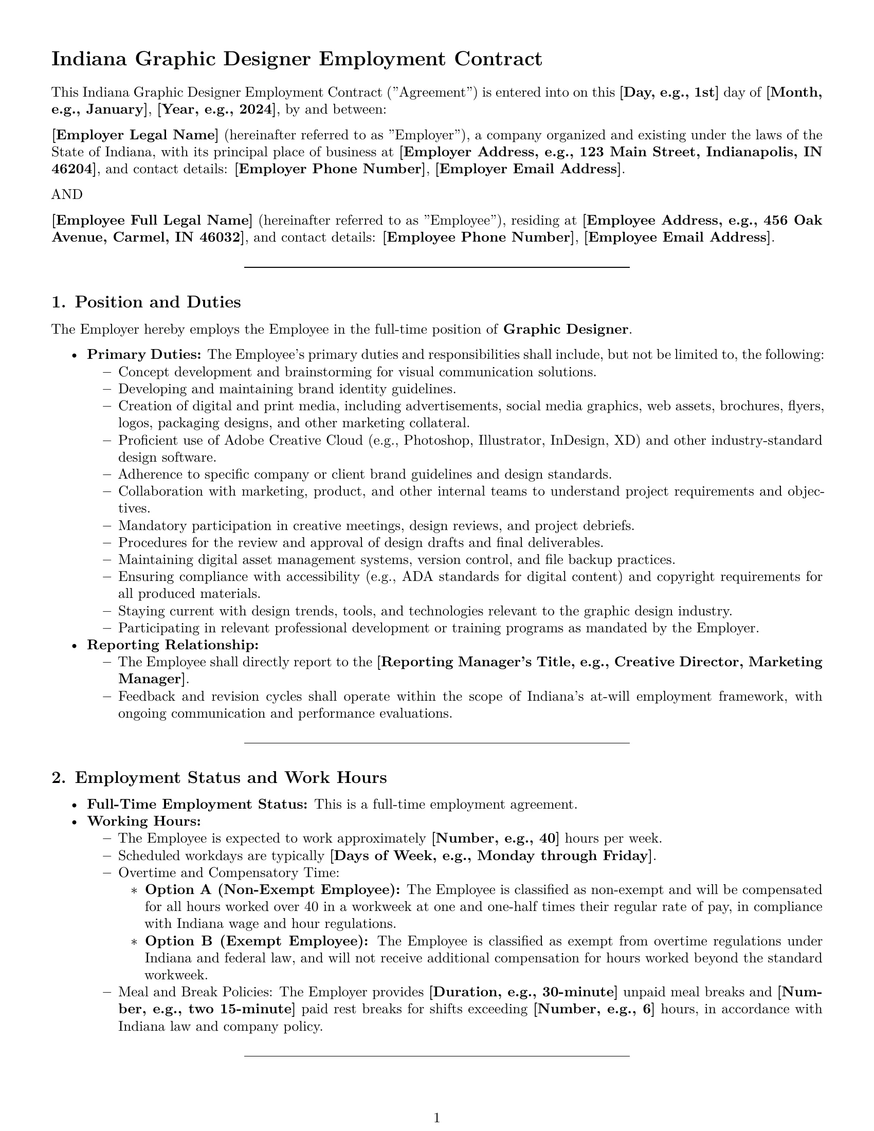 Preview page 1 of Pro Indiana graphic designer employment contract template