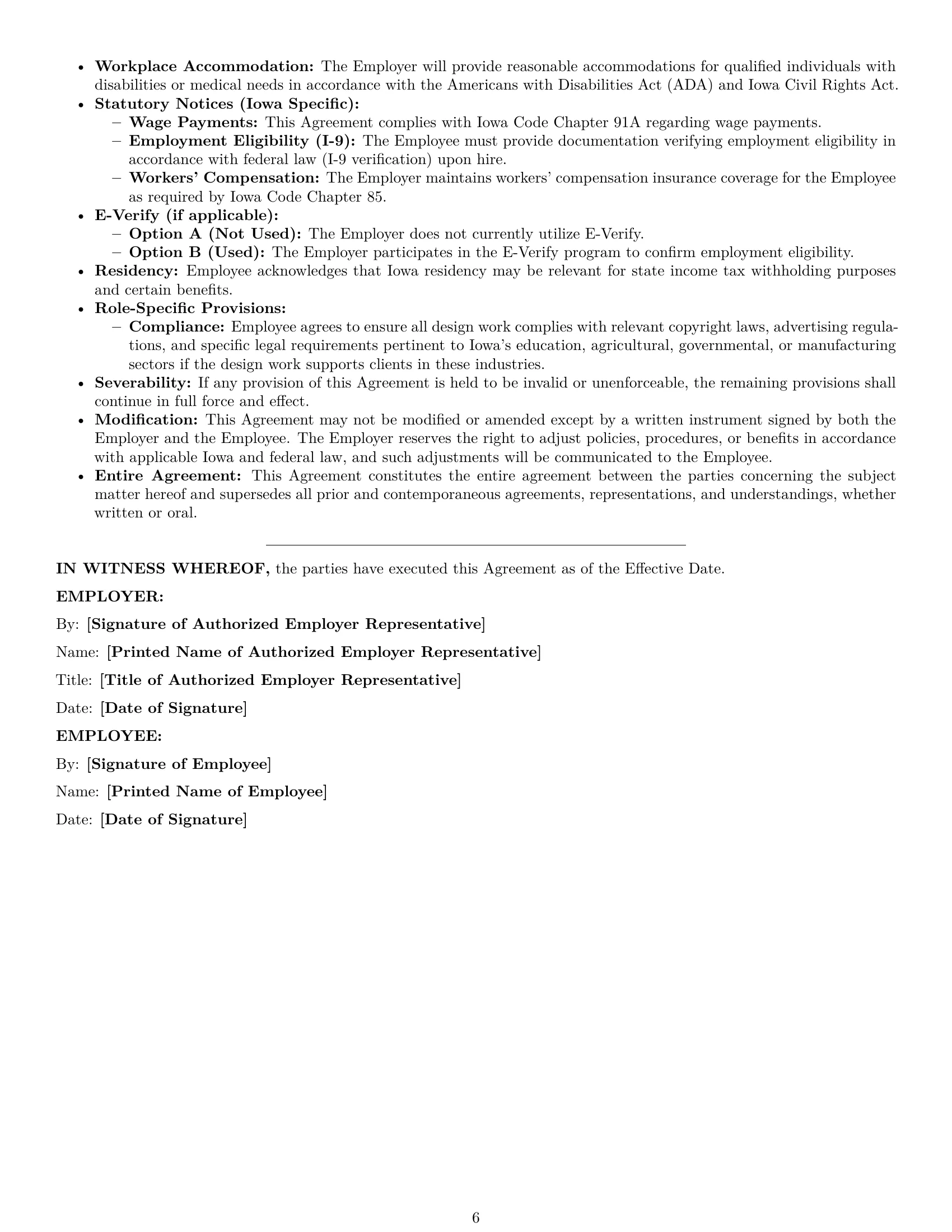 Preview page 6 of Pro Iowa graphic designer employment contract template