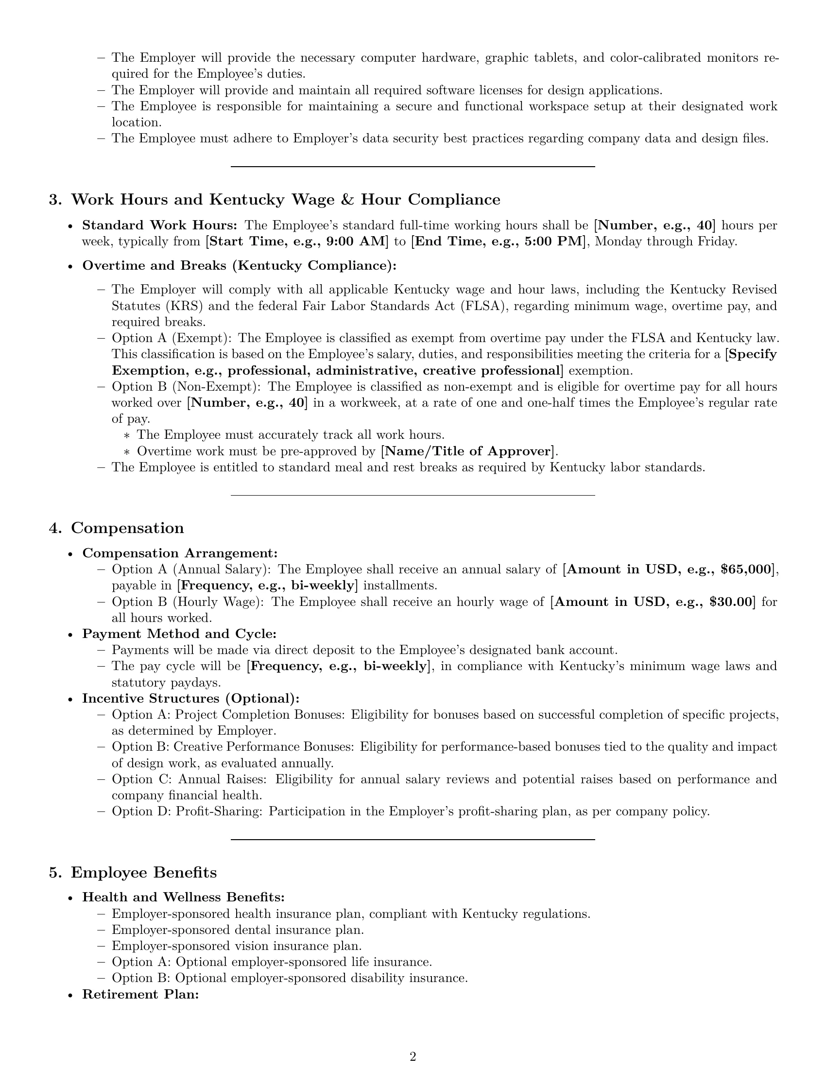 Preview page 2 of Pro Kentucky graphic designer employment contract template