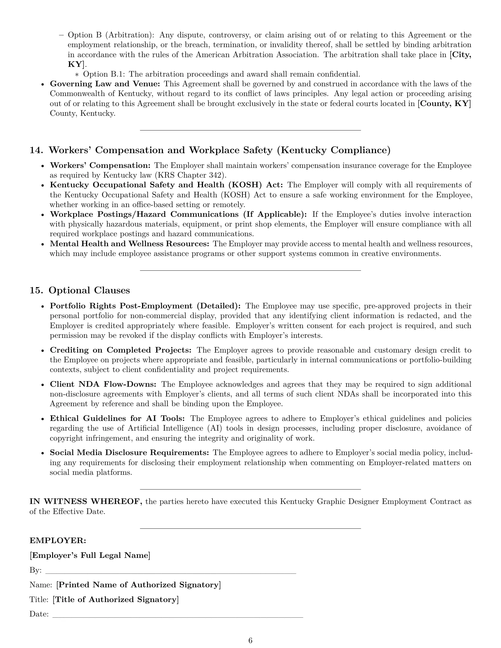 Preview page 6 of Pro Kentucky graphic designer employment contract template