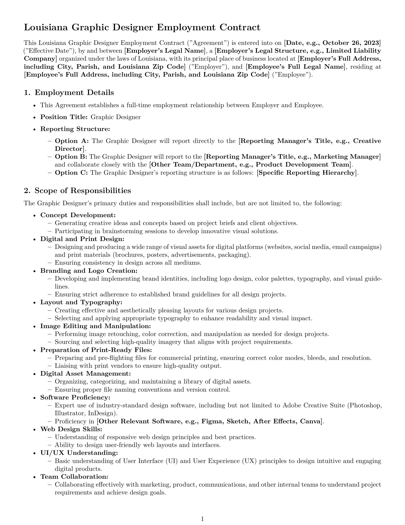 Preview page 1 of Pro Louisiana graphic designer employment contract template
