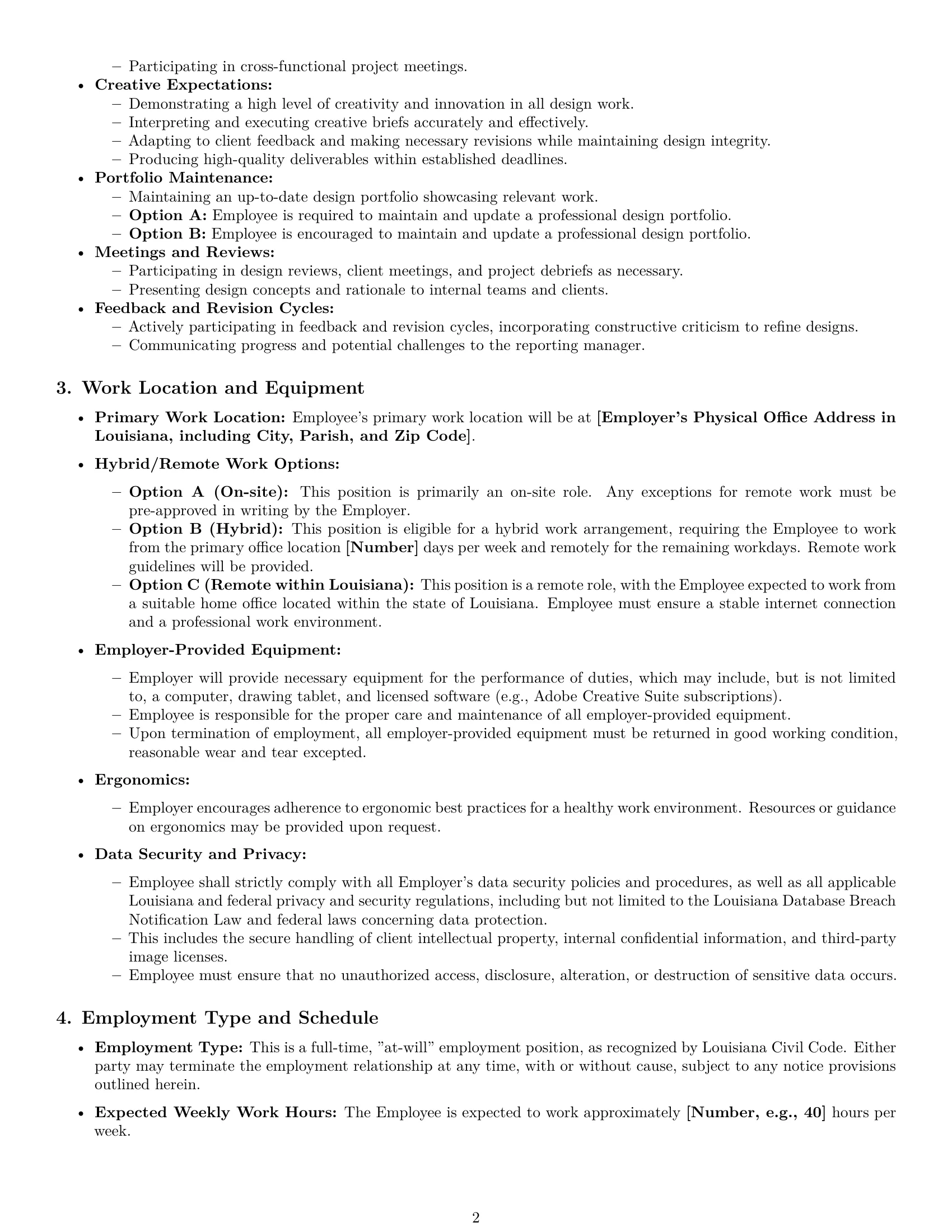 Preview page 2 of Pro Louisiana graphic designer employment contract template