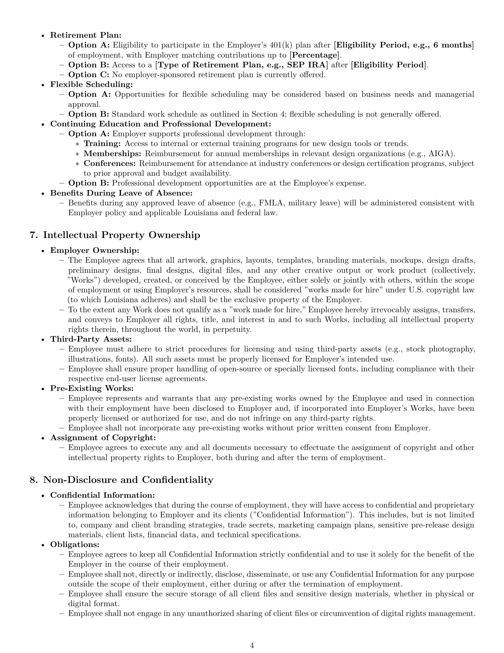 Preview page 4 of Pro Louisiana graphic designer employment contract template