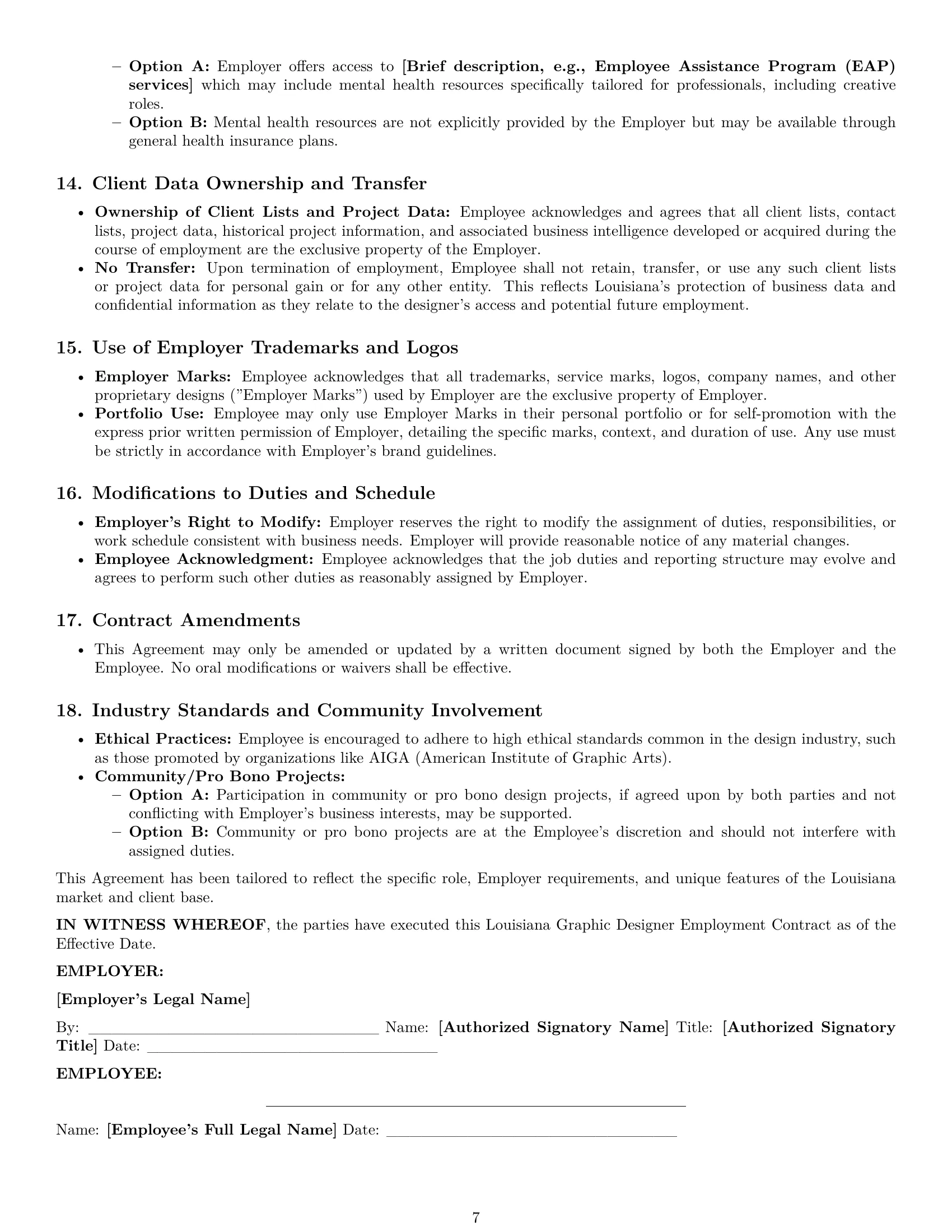 Preview page 7 of Pro Louisiana graphic designer employment contract template