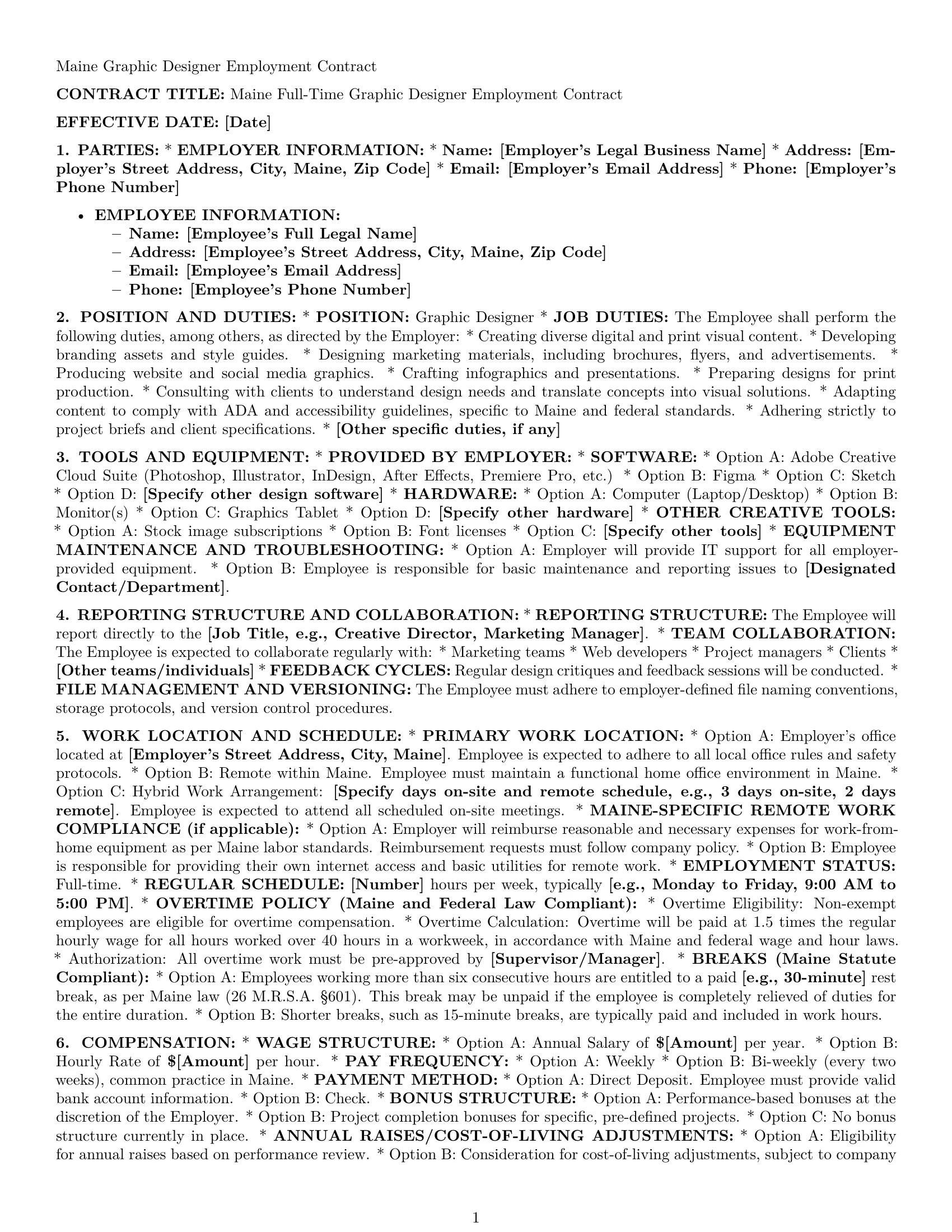 Preview page 1 of Pro Maine graphic designer employment contract template