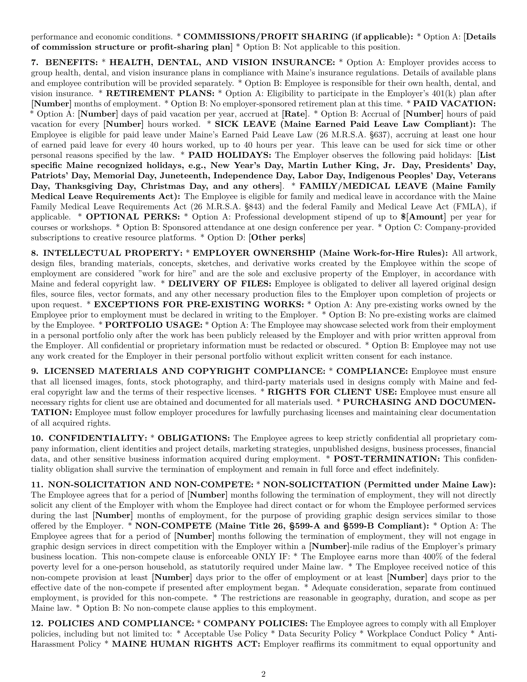 Preview page 2 of Pro Maine graphic designer employment contract template