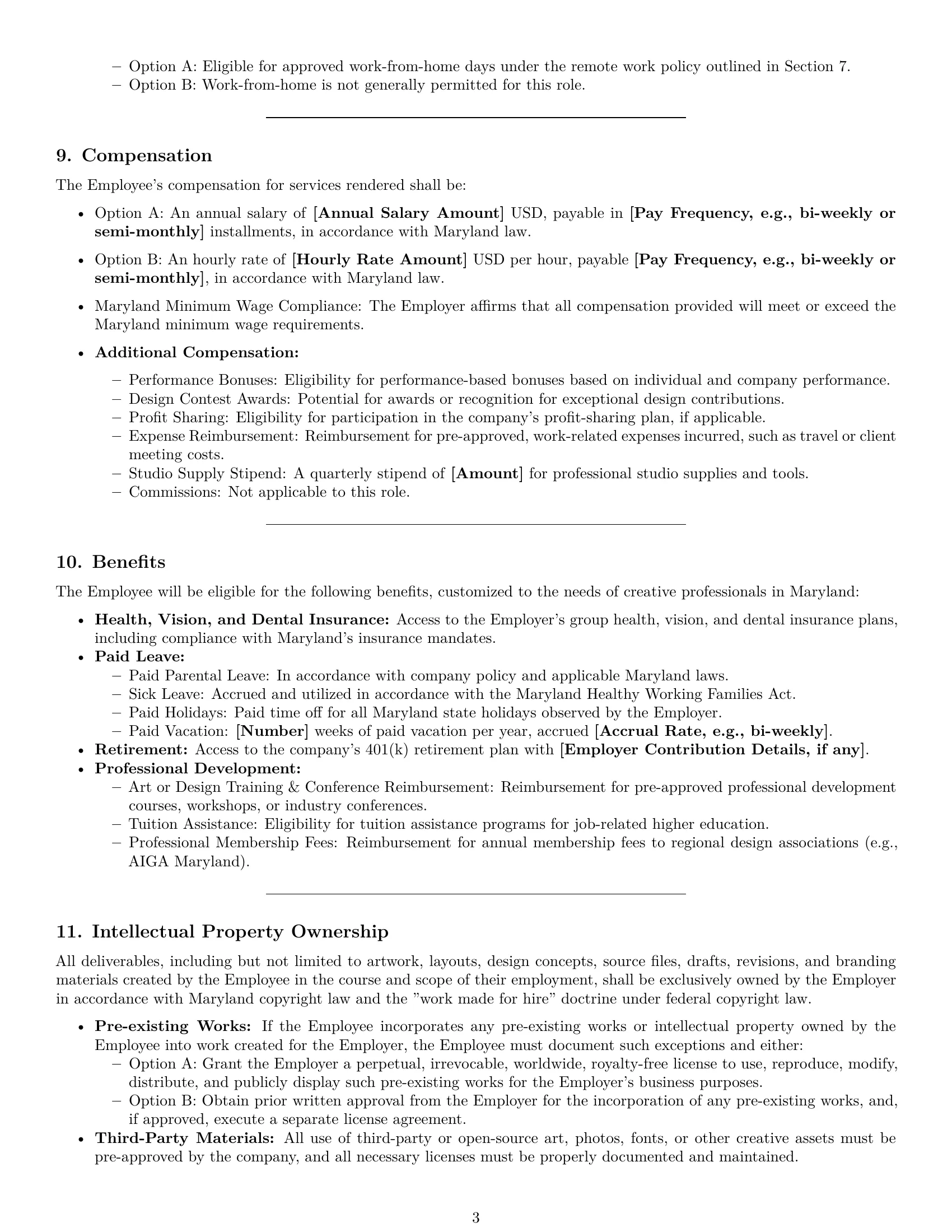 Preview page 3 of Pro Maryland graphic designer employment contract template