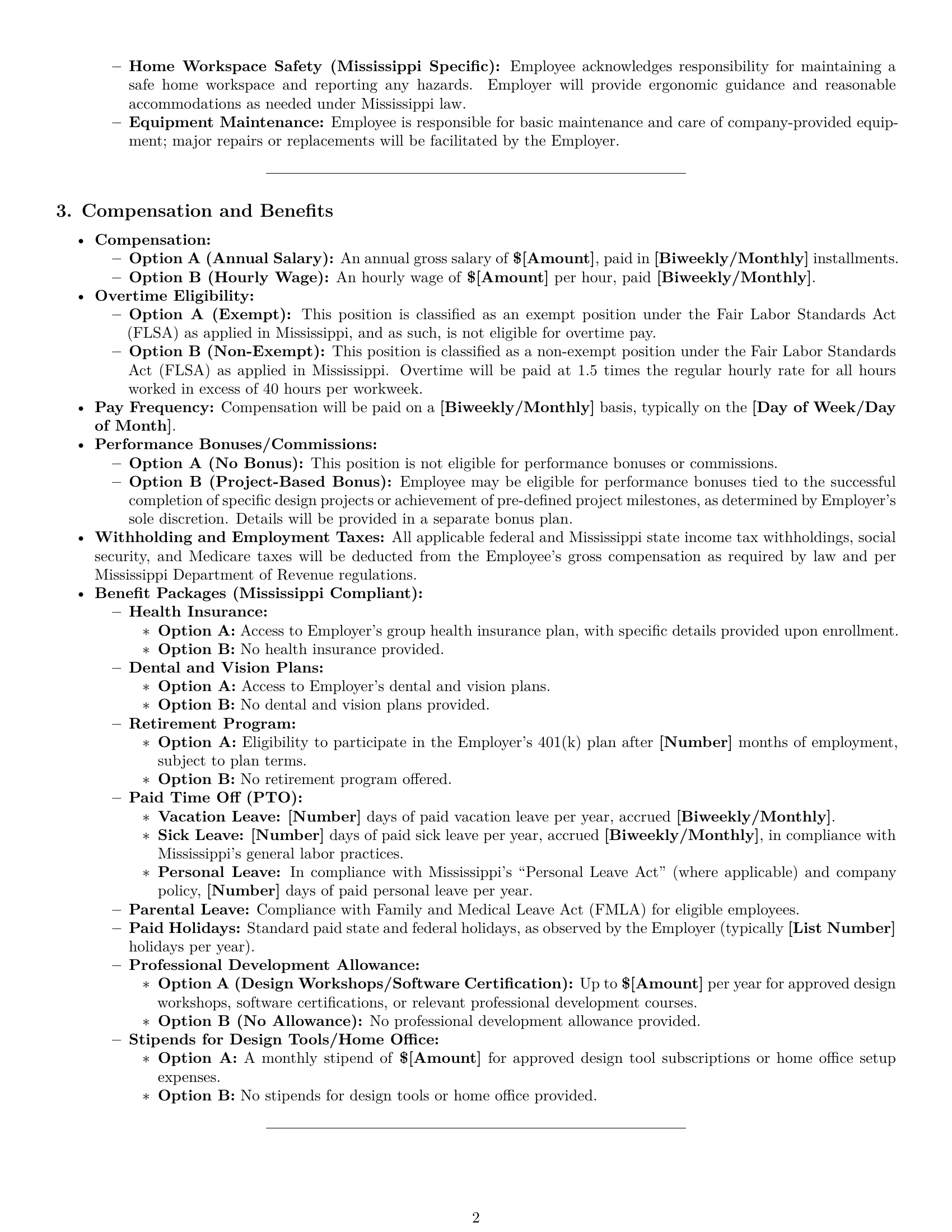 Preview page 2 of Pro Mississippi graphic designer employment contract template