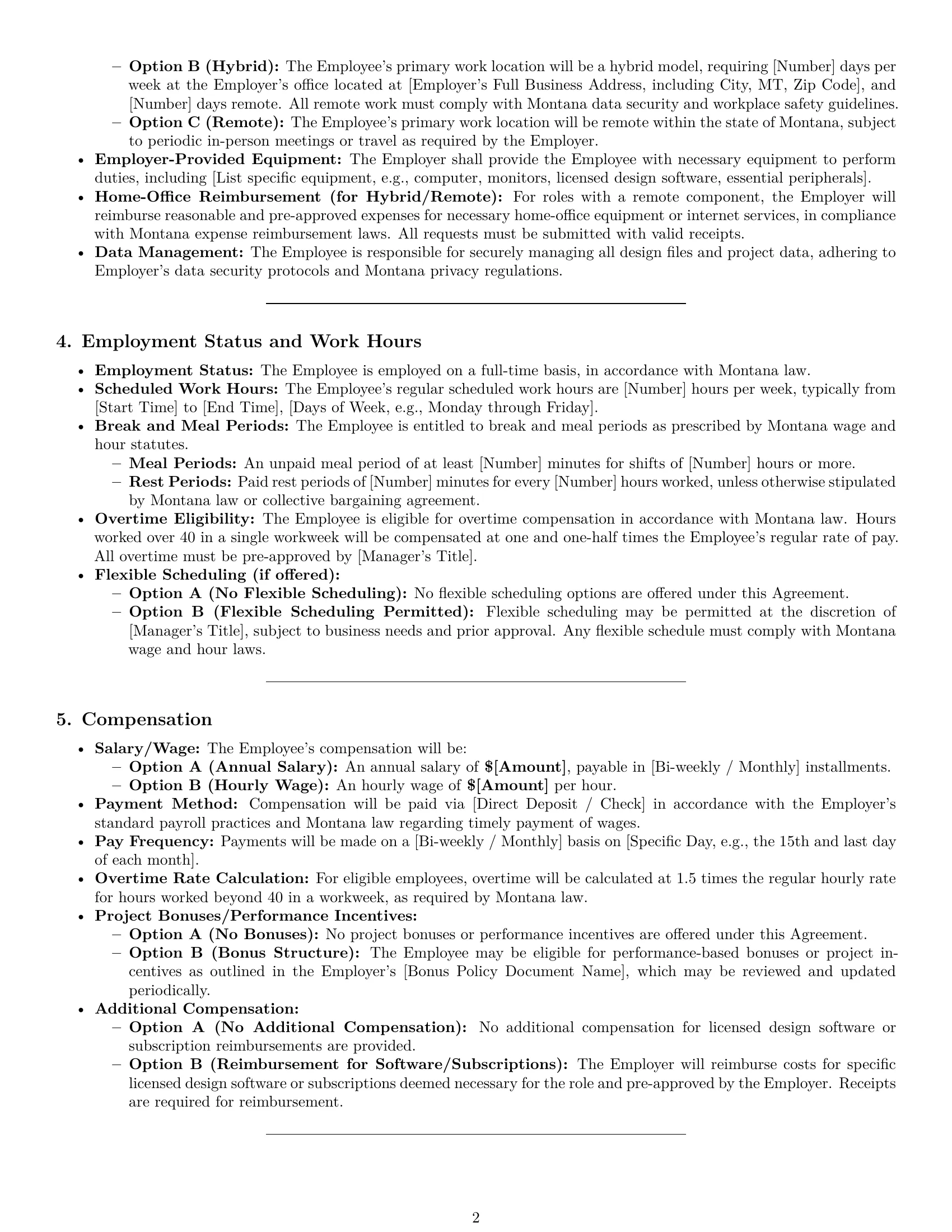 Preview page 2 of Pro Montana graphic designer employment contract template