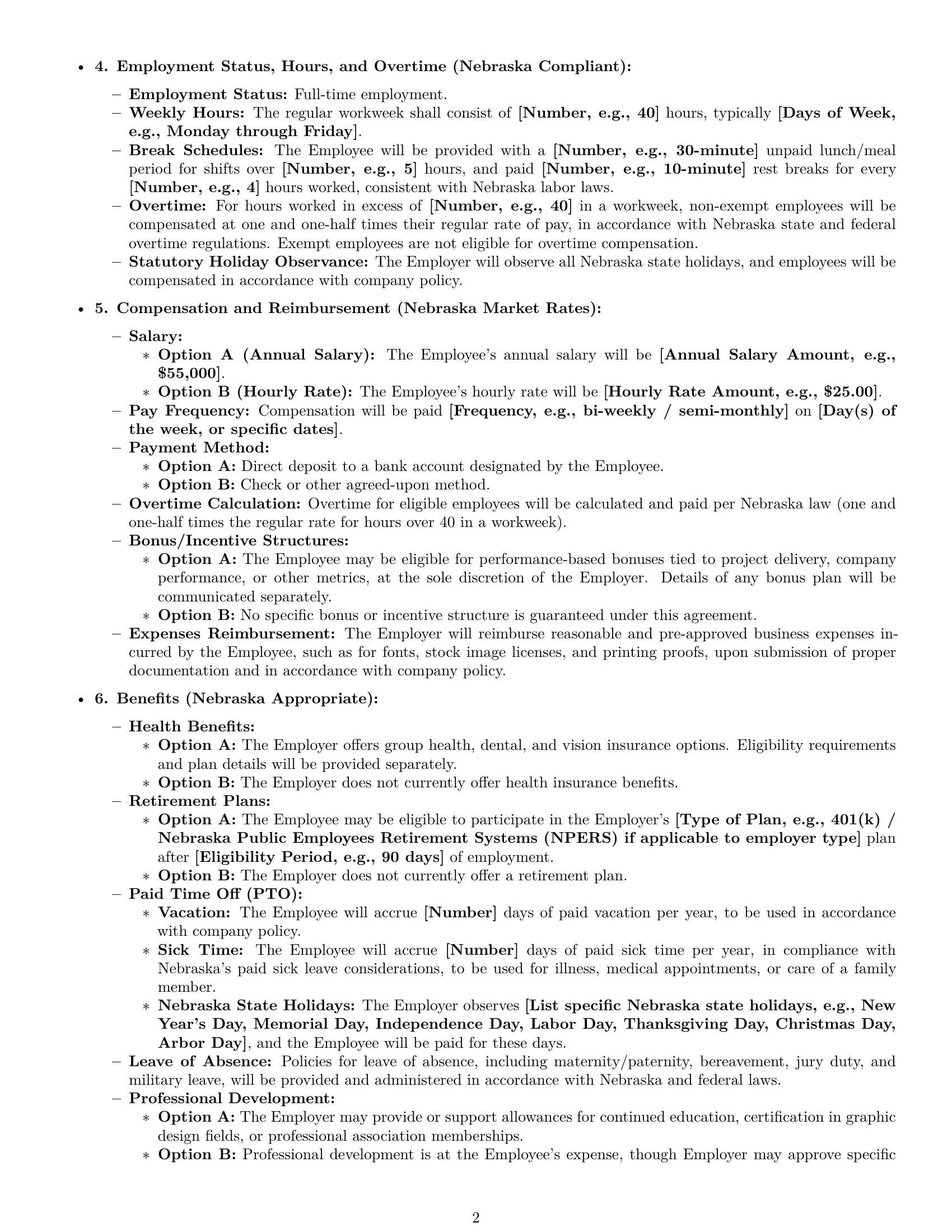 Preview page 2 of Pro Nebraska graphic designer employment contract template