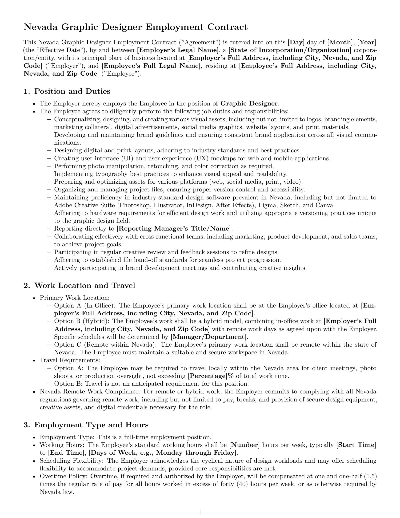 Preview page 1 of Pro Nevada graphic designer employment contract template