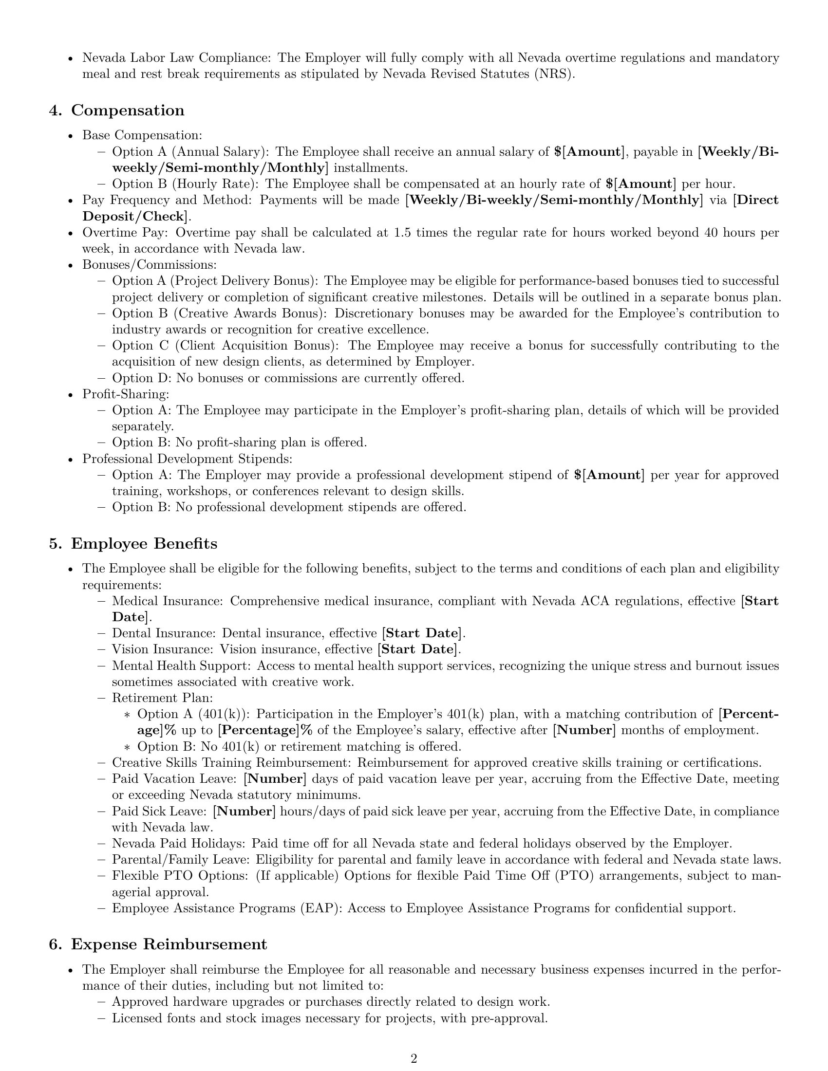 Preview page 2 of Pro Nevada graphic designer employment contract template