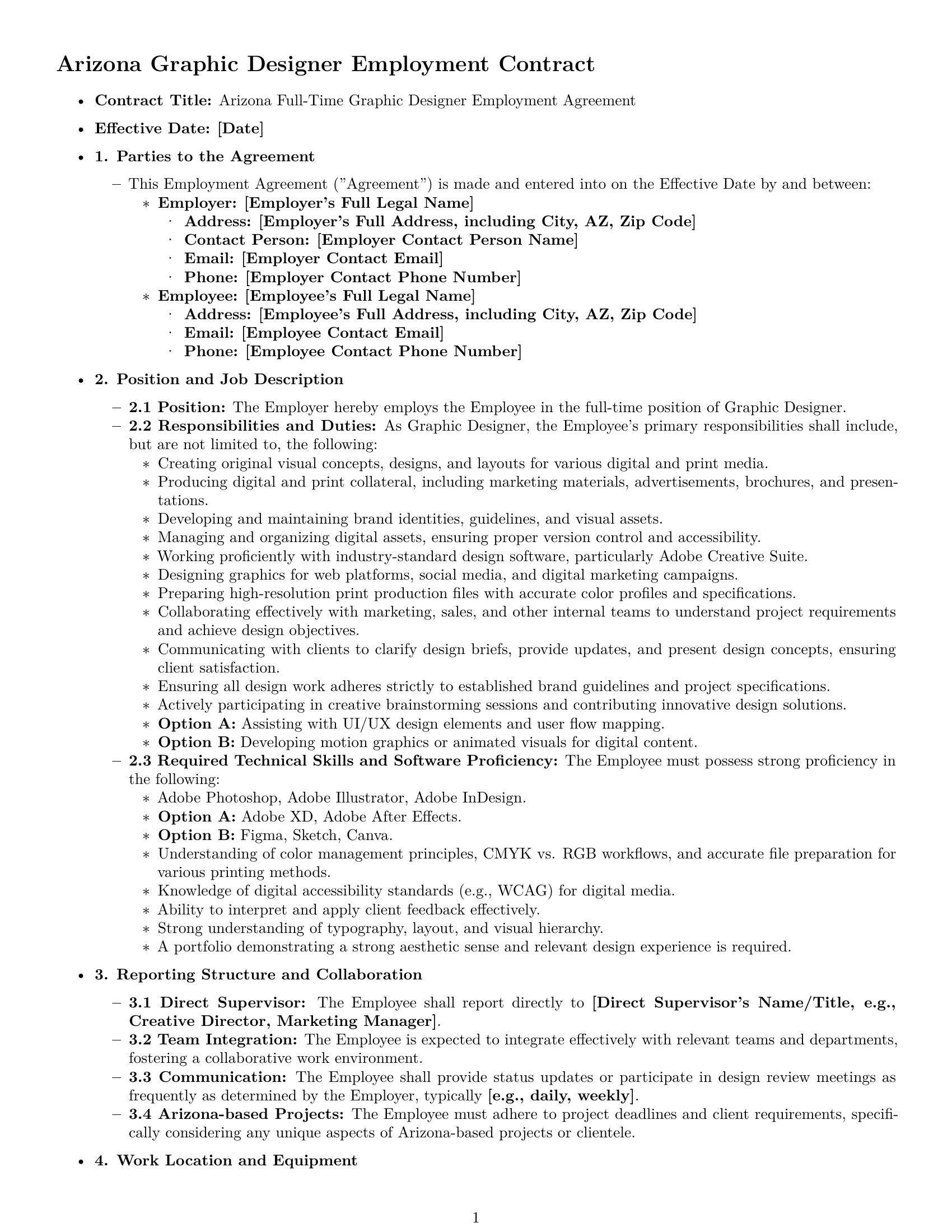 Preview page 1 of Pro Arizona graphic designer employment contract template