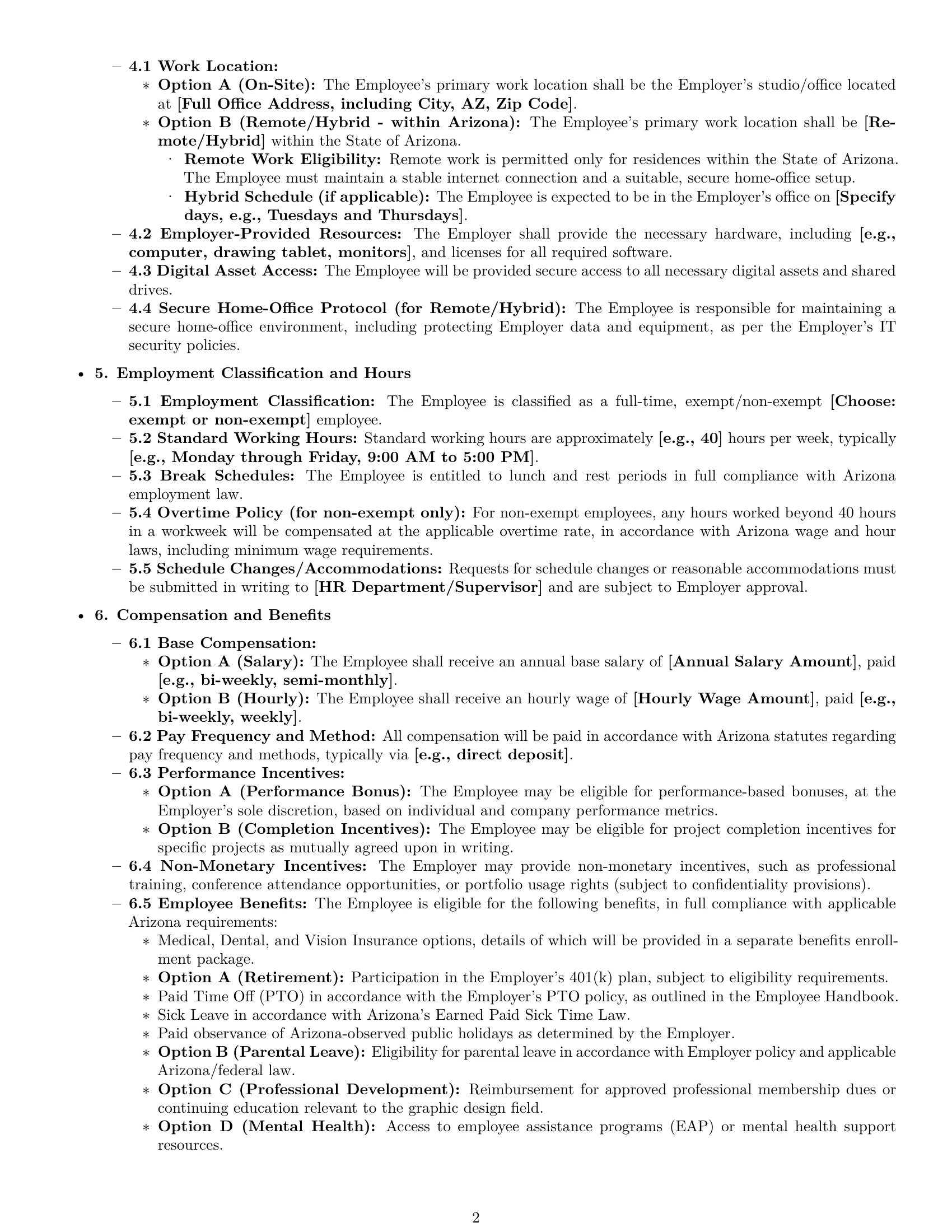 Preview page 2 of Pro Arizona graphic designer employment contract template