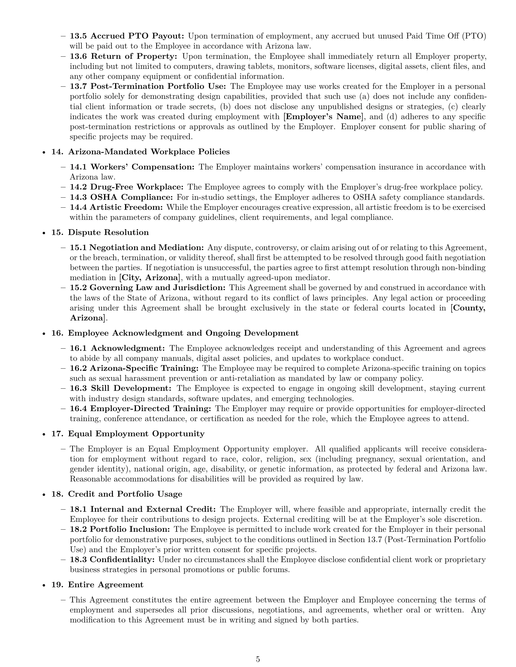 Preview page 5 of Pro Arizona graphic designer employment contract template