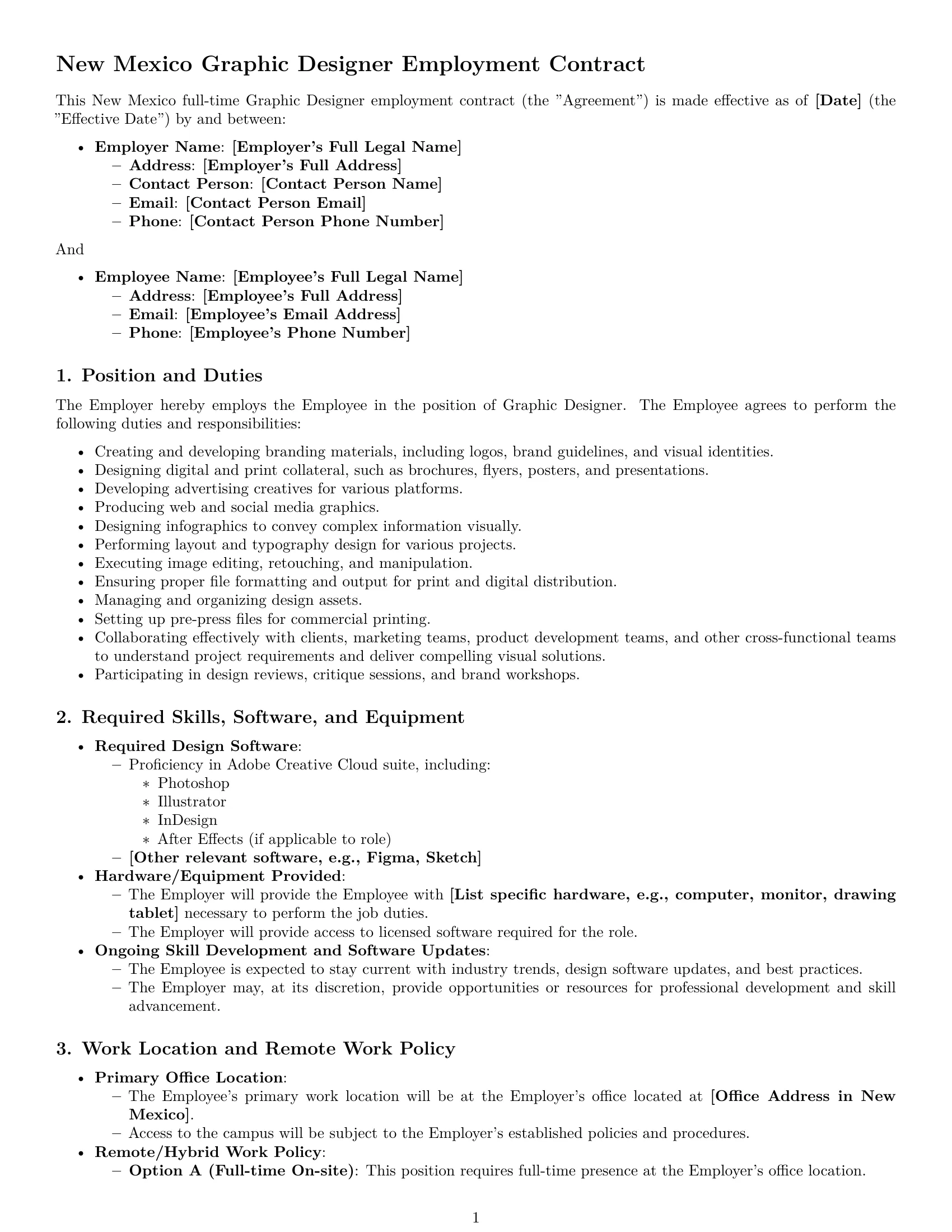 Preview page 1 of Pro New Mexico graphic designer employment contract template