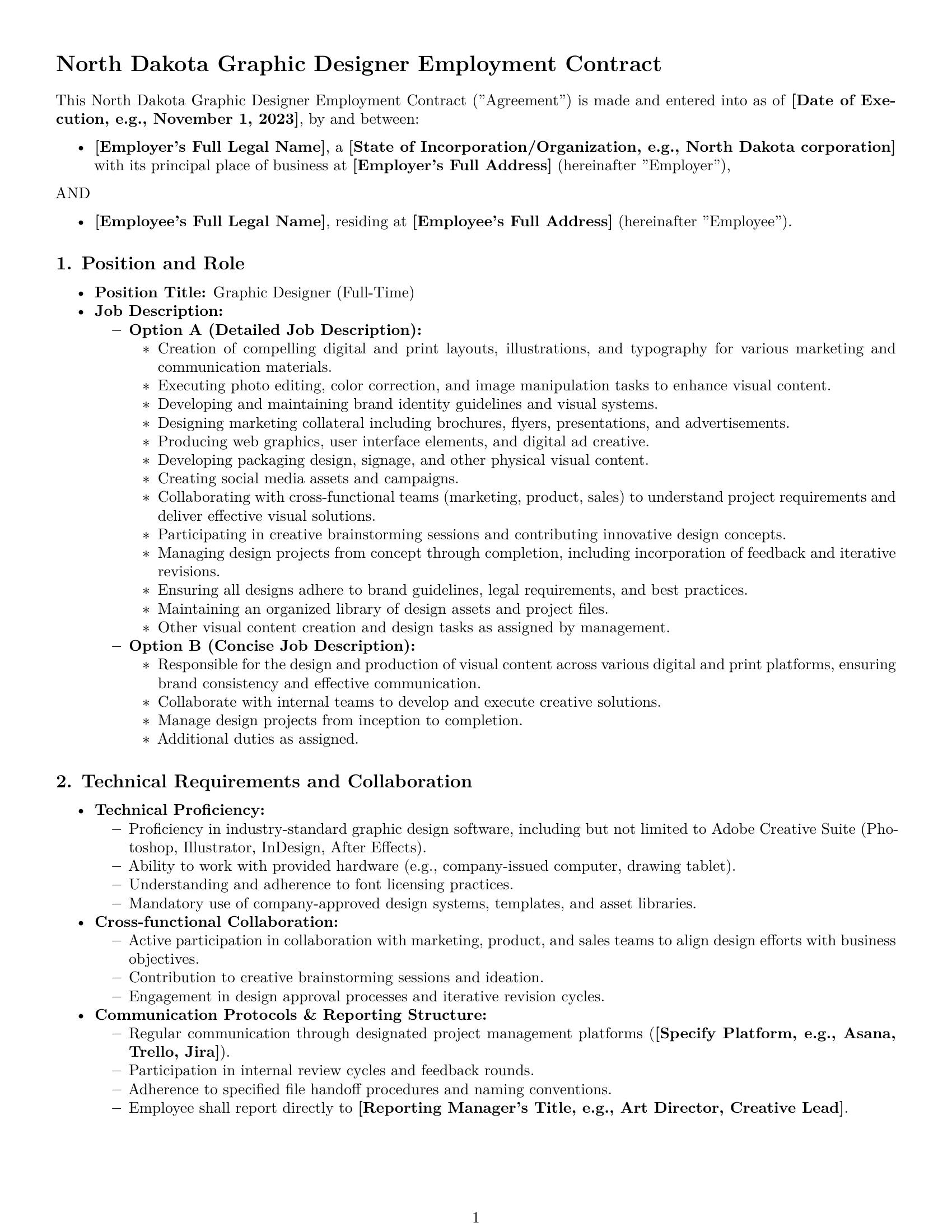 Preview page 1 of Pro North Dakota graphic designer employment contract template