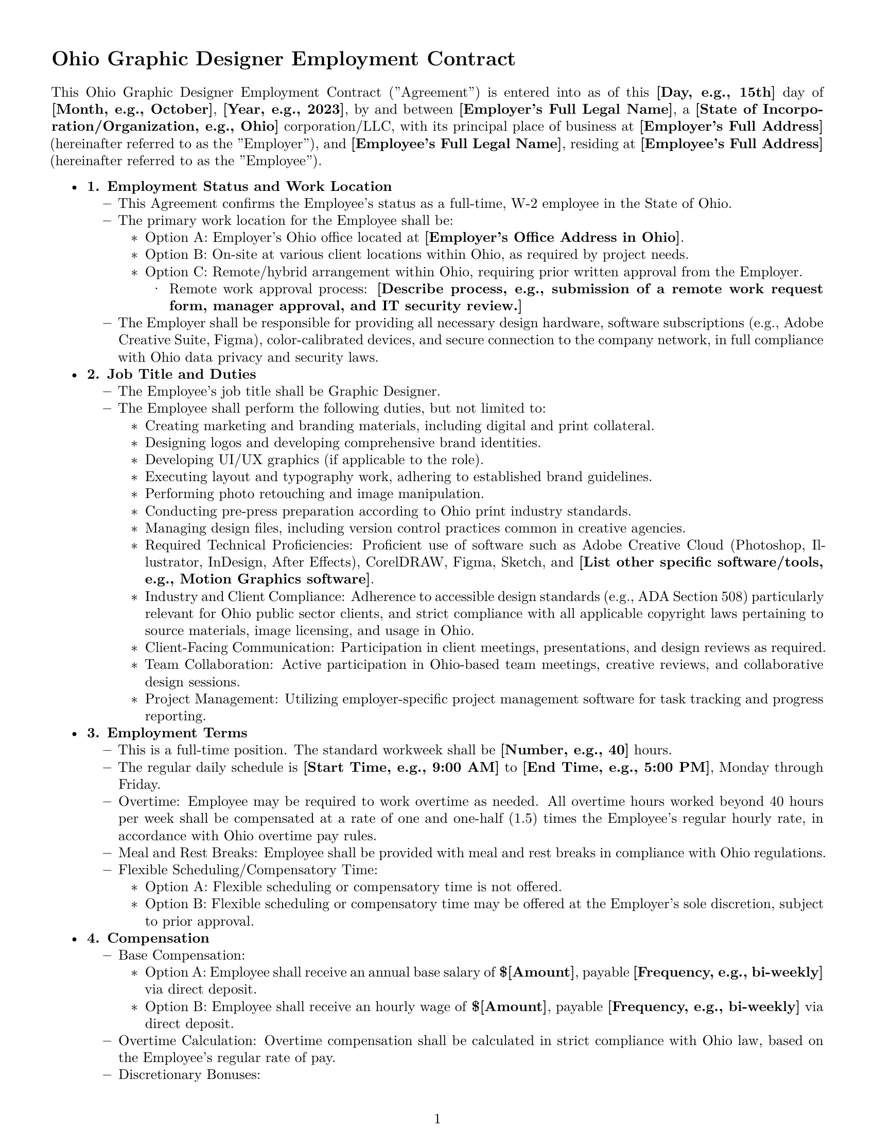 Preview page 1 of Pro Ohio graphic designer employment contract template