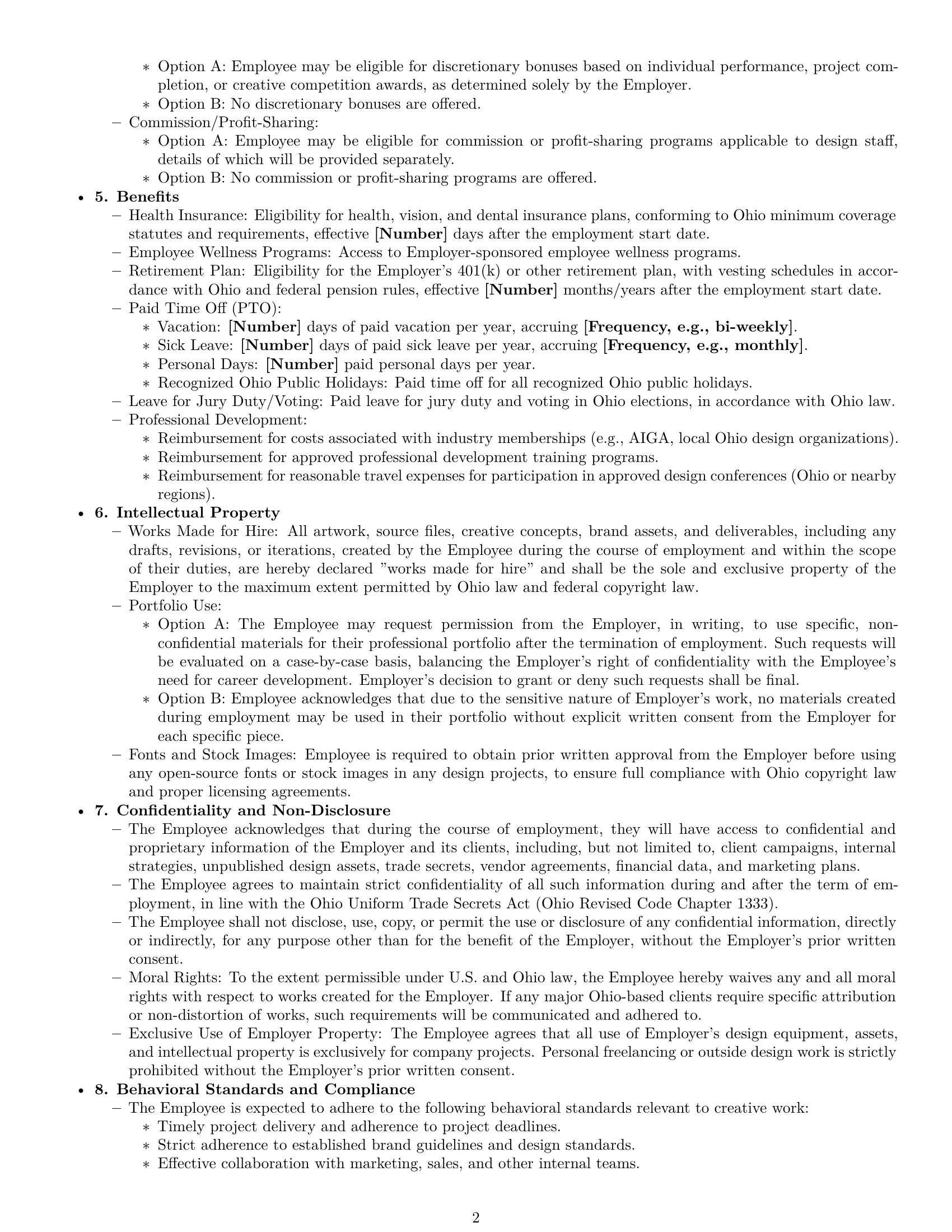 Preview page 2 of Pro Ohio graphic designer employment contract template