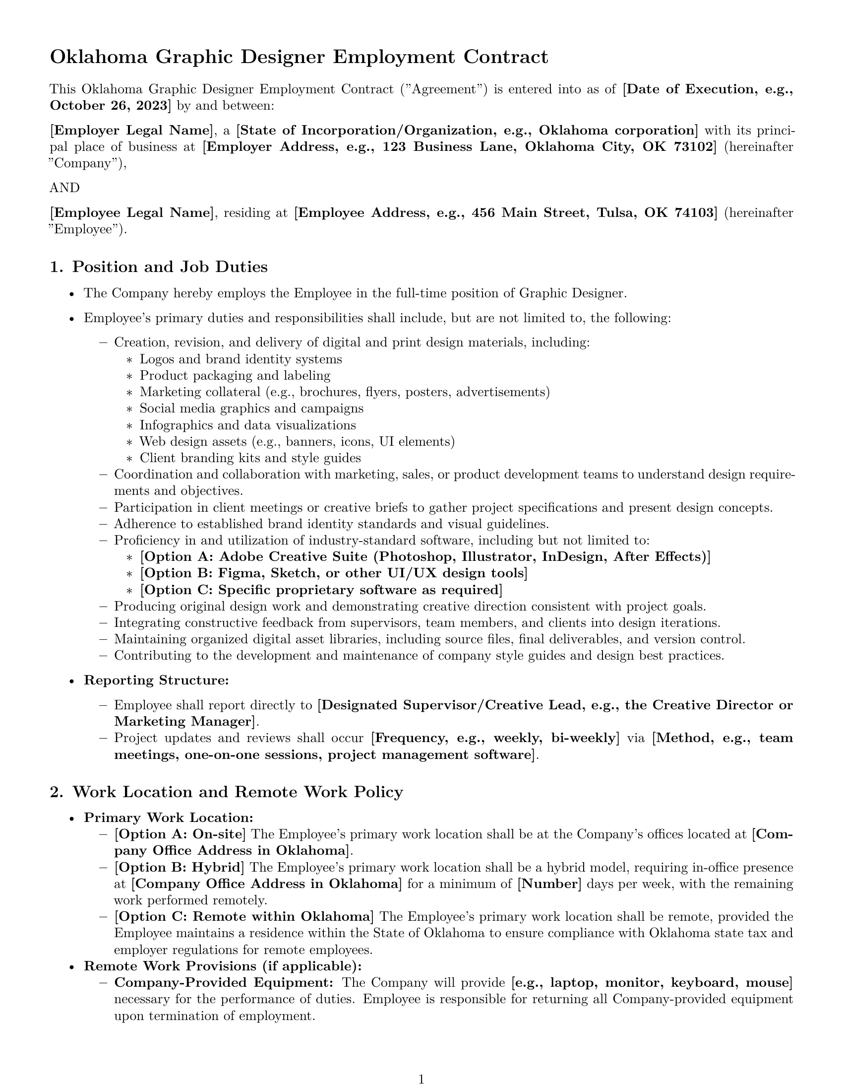 Preview page 1 of Pro Oklahoma graphic designer employment contract template
