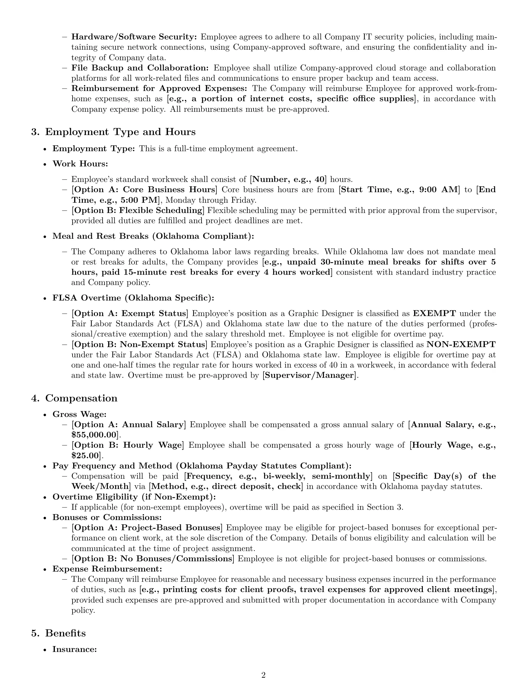 Preview page 2 of Pro Oklahoma graphic designer employment contract template